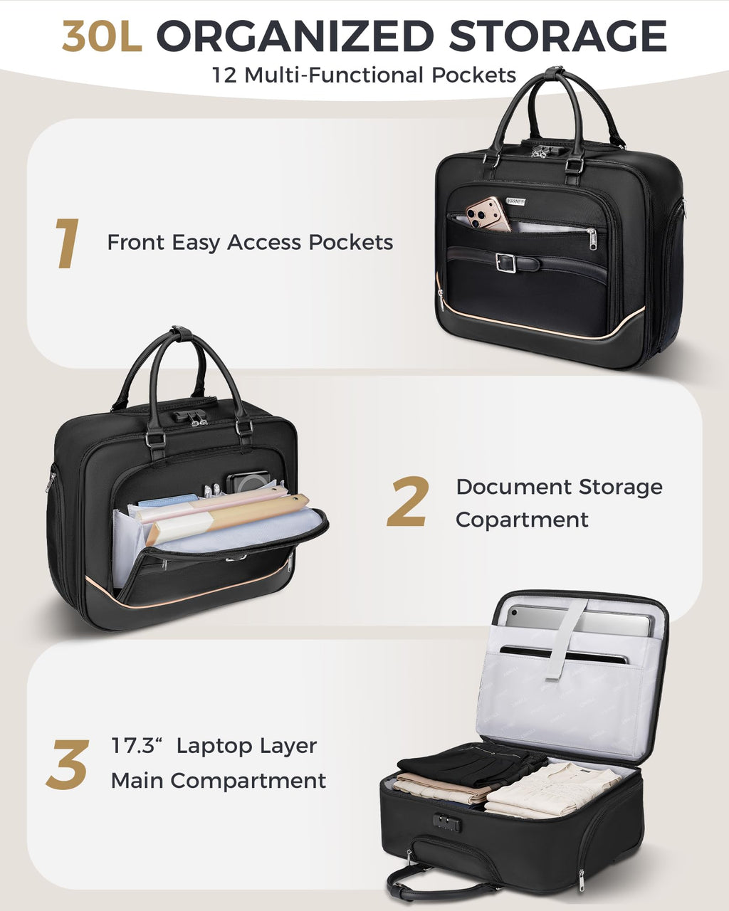 Black 17.3 In Rolling Laptop Bag with Wheels O89995