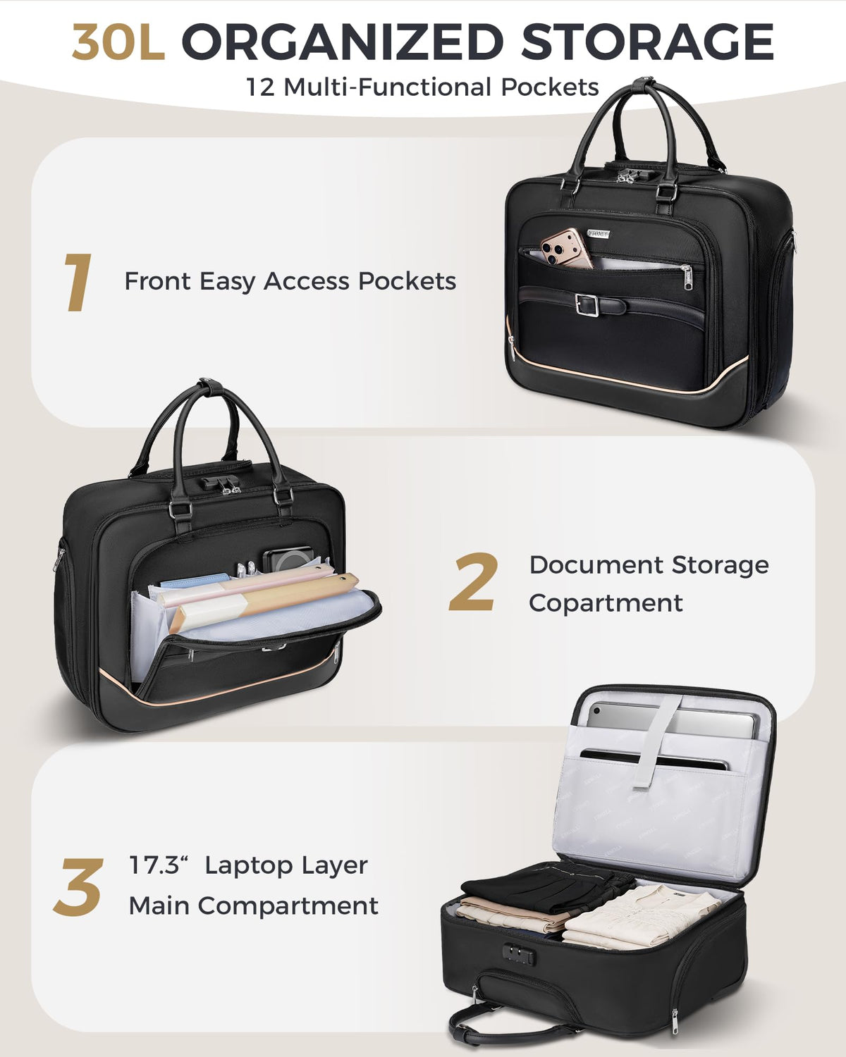 Black 17.3 In Rolling Laptop Bag with Wheels O89995
