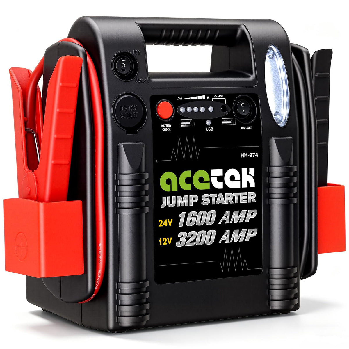 24V / 12V 1600/3200 Peak Amp Heavy Duty Jump Starter with USB and DC Output D847725