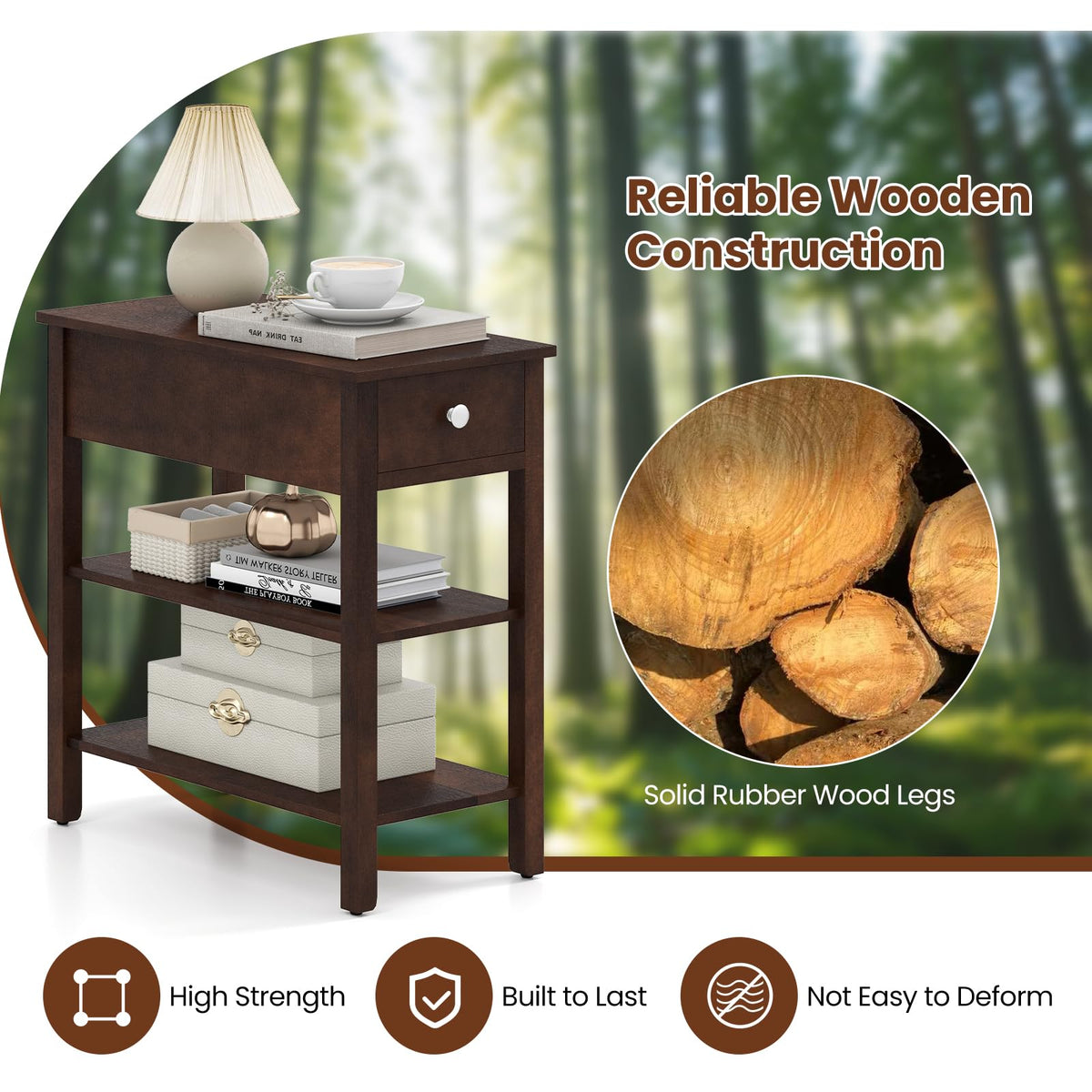 Narrow End Table Set of 2 Wood 3-Tier G769