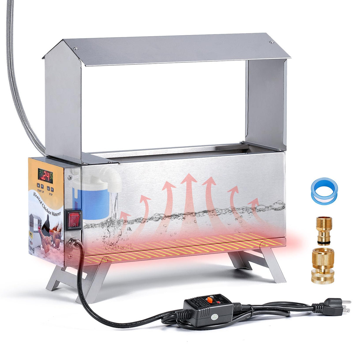 Heated 2 Gallon Stainless Steel Chicken Waterer X61165