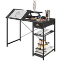 Black Adjustable Drafting Table with Storage Shelves & Drawer M32472