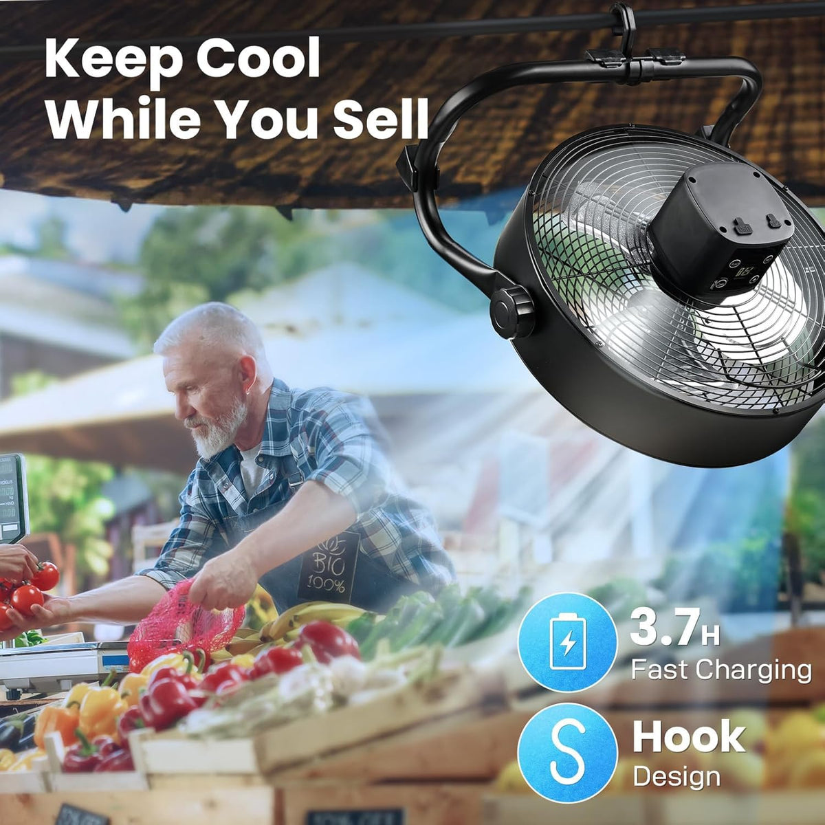 12" Rechargeable Battery Powered Portable Outdoor Fan B4181