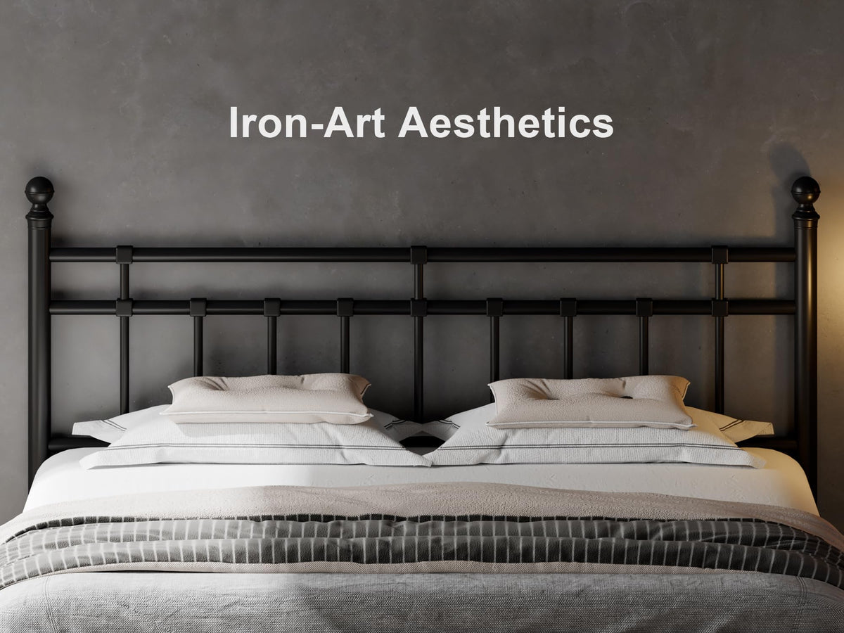 King Size Black Metal Platform Bed Frame with Headboard and Footboard C959230