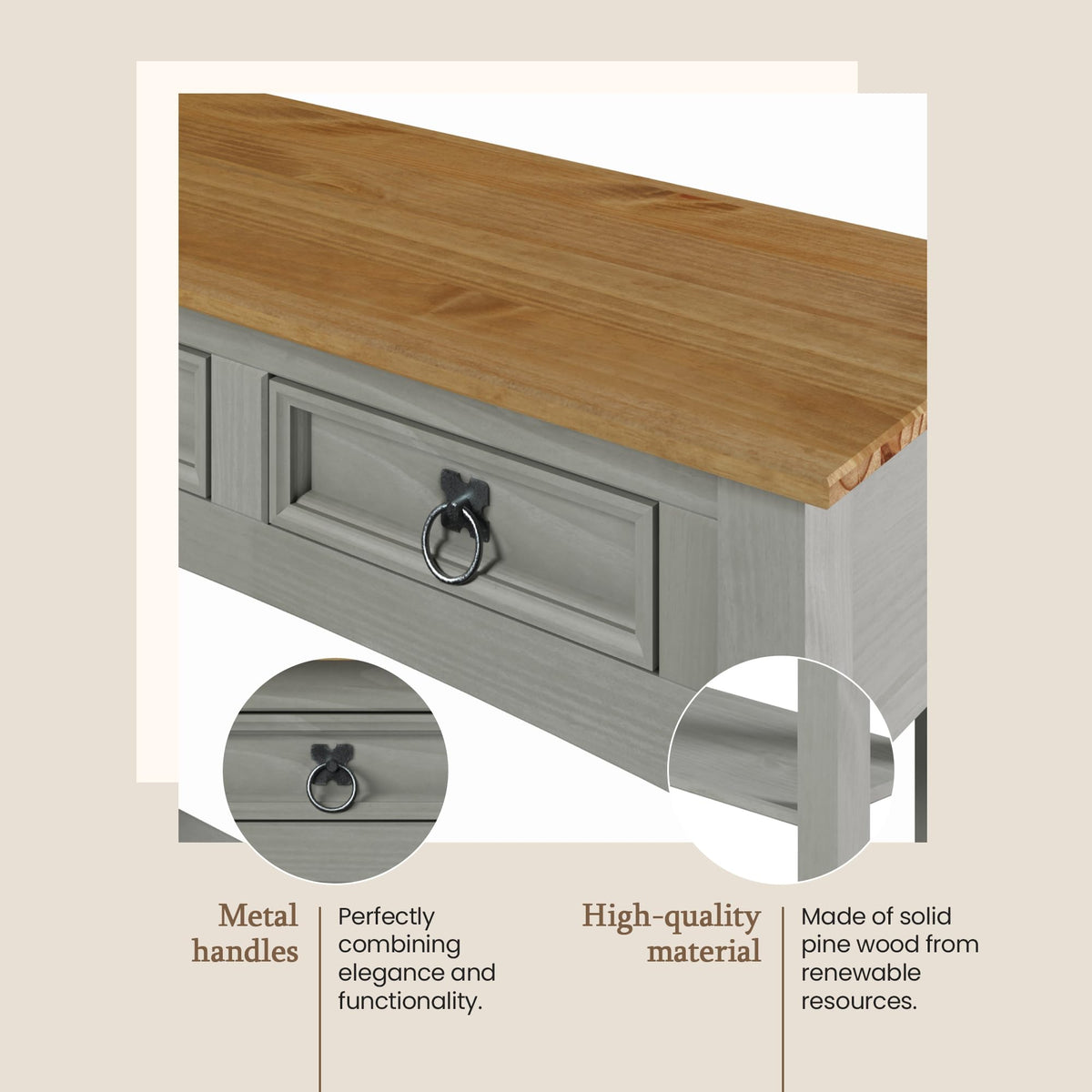 Solid Wood Console Table with 2 Drawers T211559