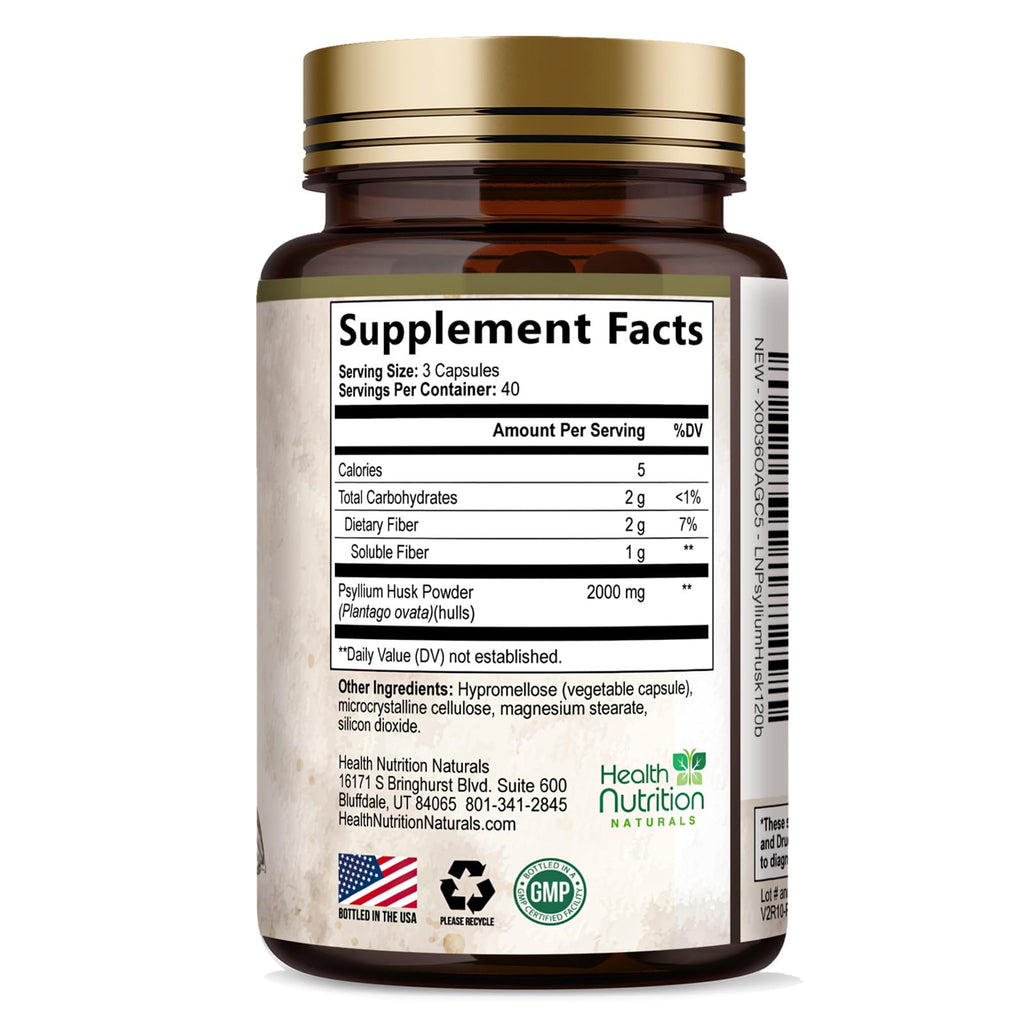 Psyllium Husk Capsules 2000 mg 120 Capsules R5368