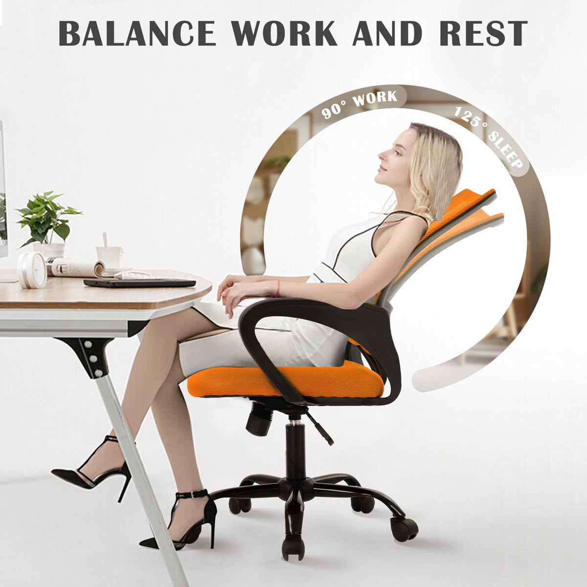 Orange Adjustable Mesh Office Chair with Lumbar Support P6469