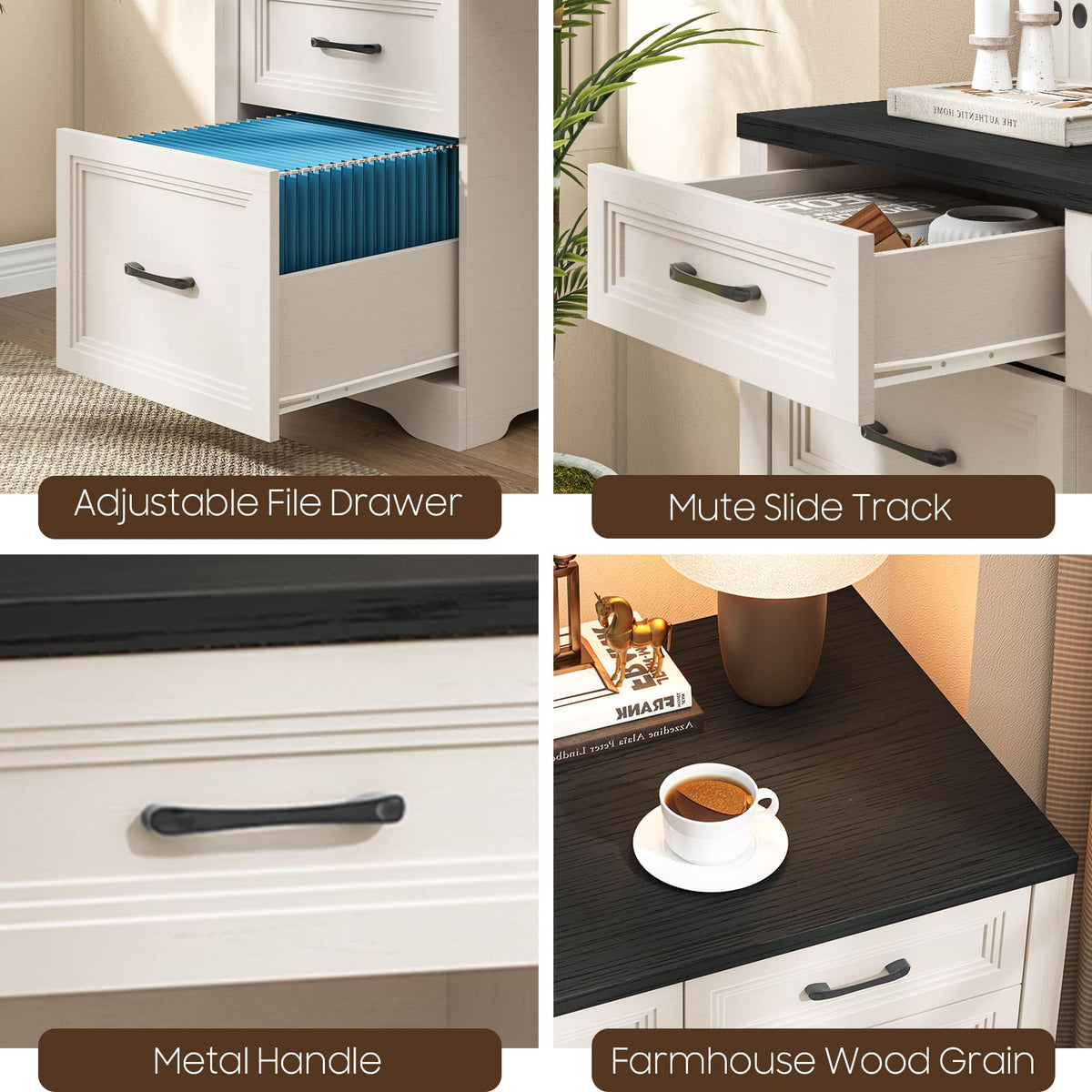Black Wood Executive Desk with 2 File Drawers and 5 Storage Cabinets K48336