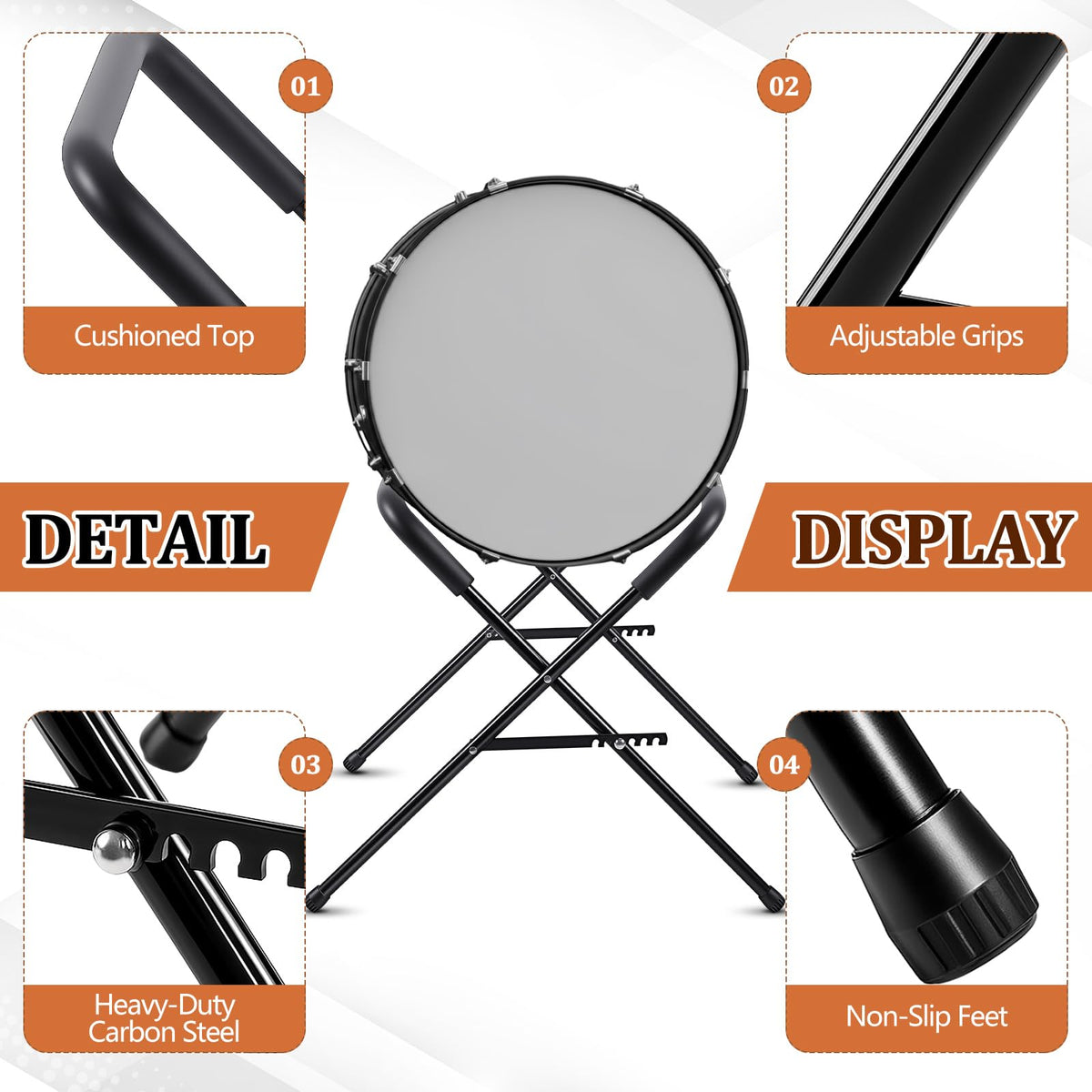 Heavy Duty Folding Bass Drum Stand Adjustable 21 Inches Steel O942750