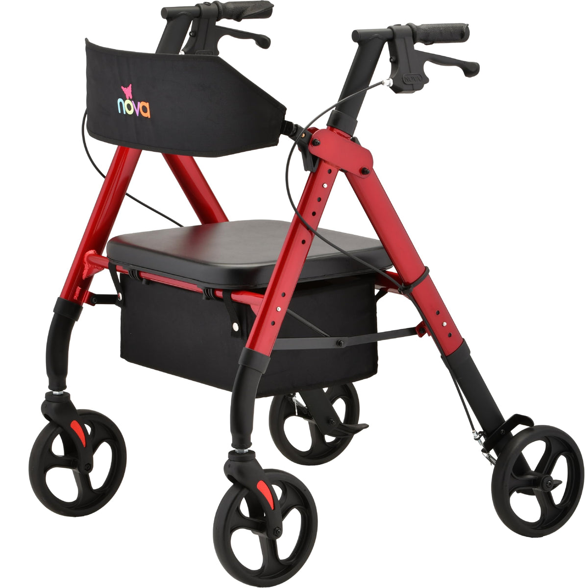 Foldable Rollator Walker with Seat, 400 lb Weight Capacity, 8” All-Terrain Wheels, Red C211127