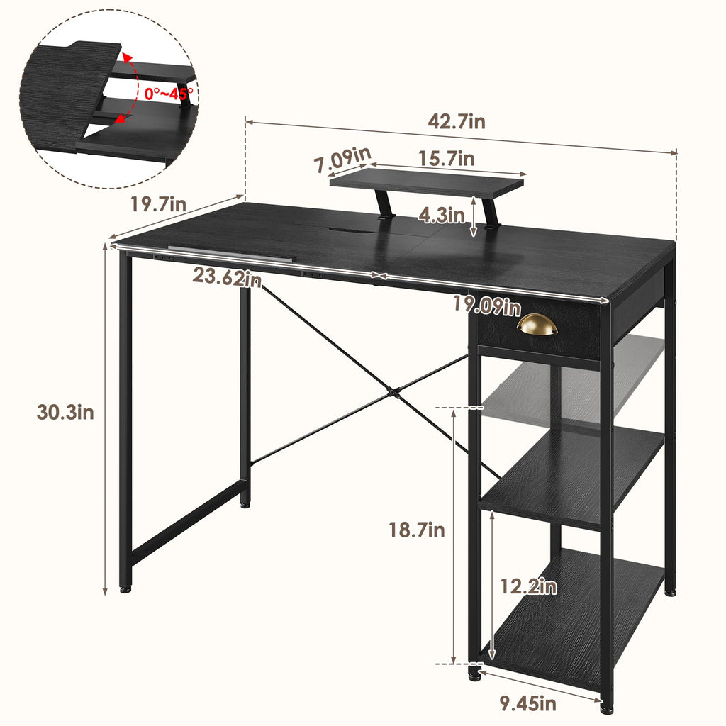 Black Adjustable Drafting Table with Storage Shelves & Drawer M32472