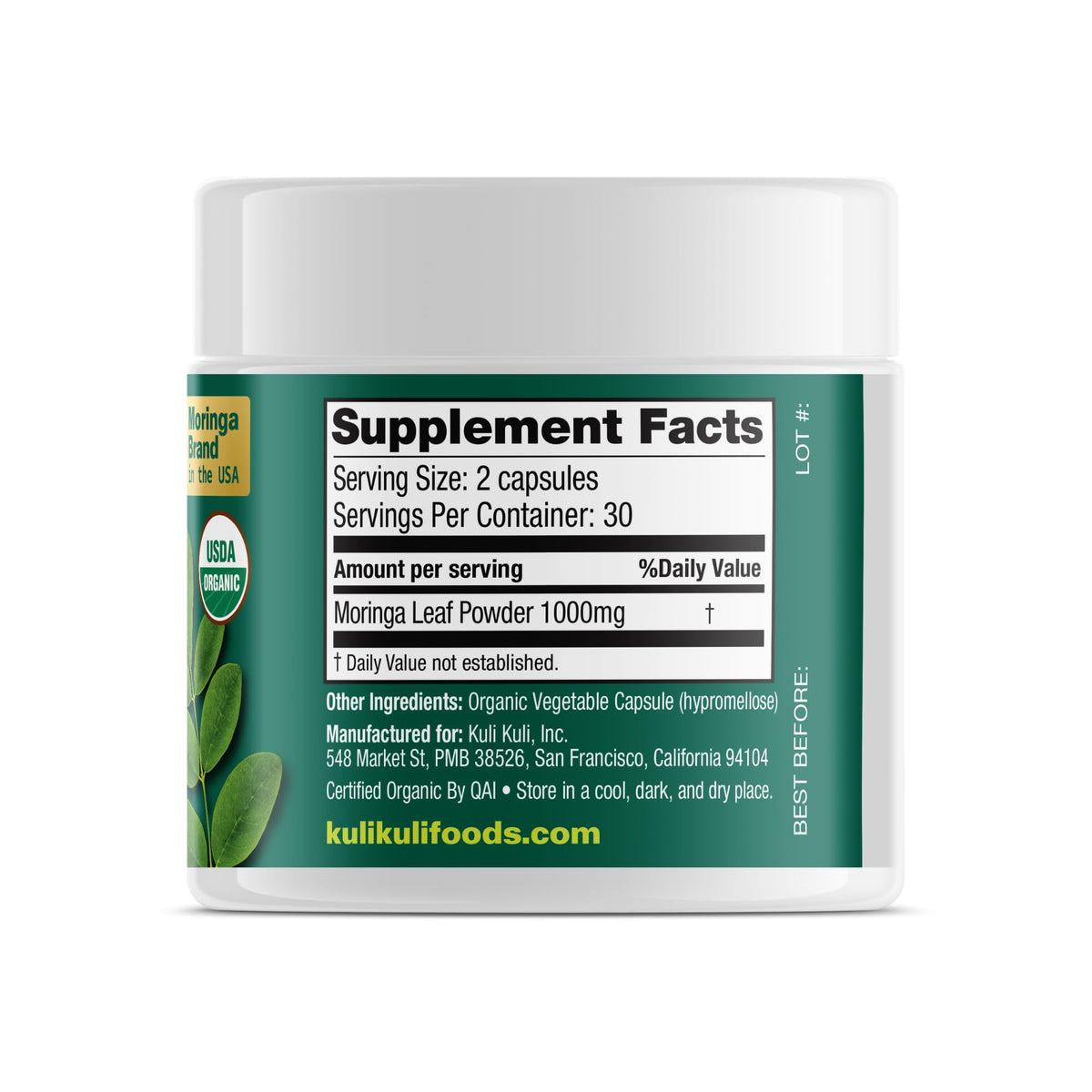 Pure Organic Moringa Leaf Capsules 60ct W273905