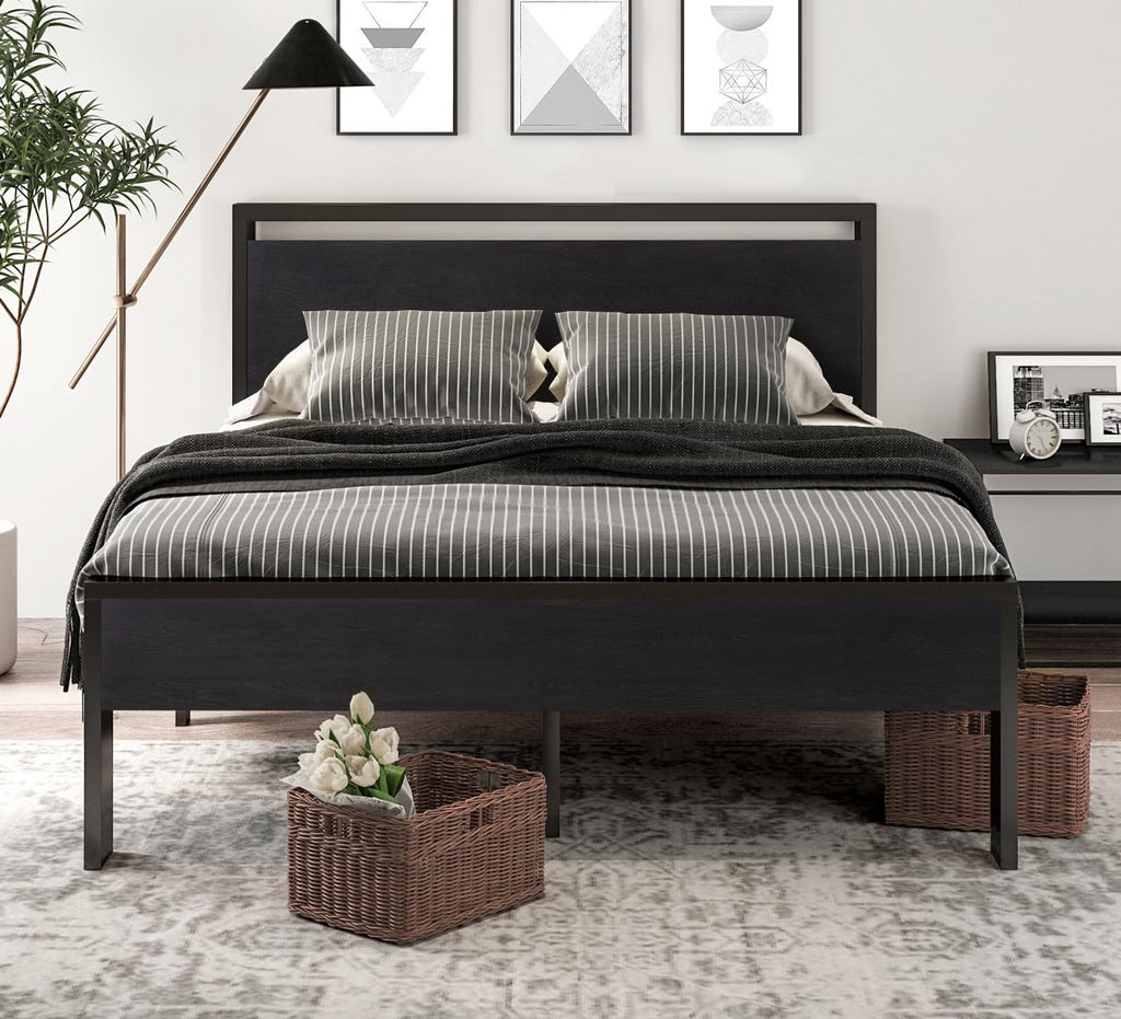 Full Size Bed Frame with Wooden Headboard and Footboard E1387