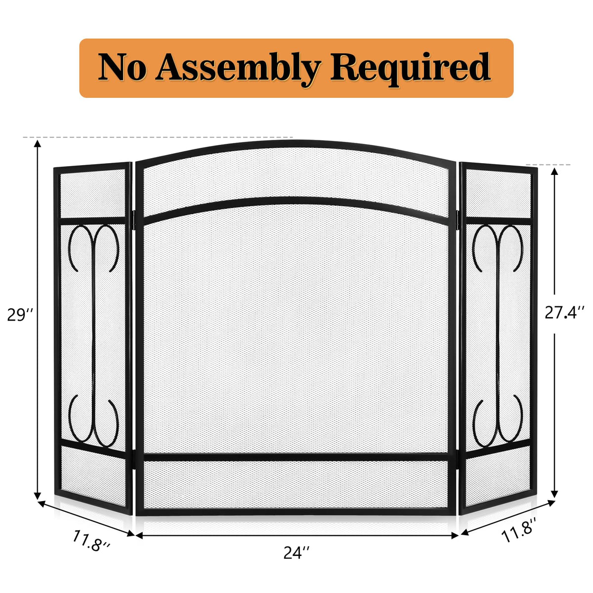 Heavy Duty 3 Panel Wrought Iron Fireplace Screen L46523