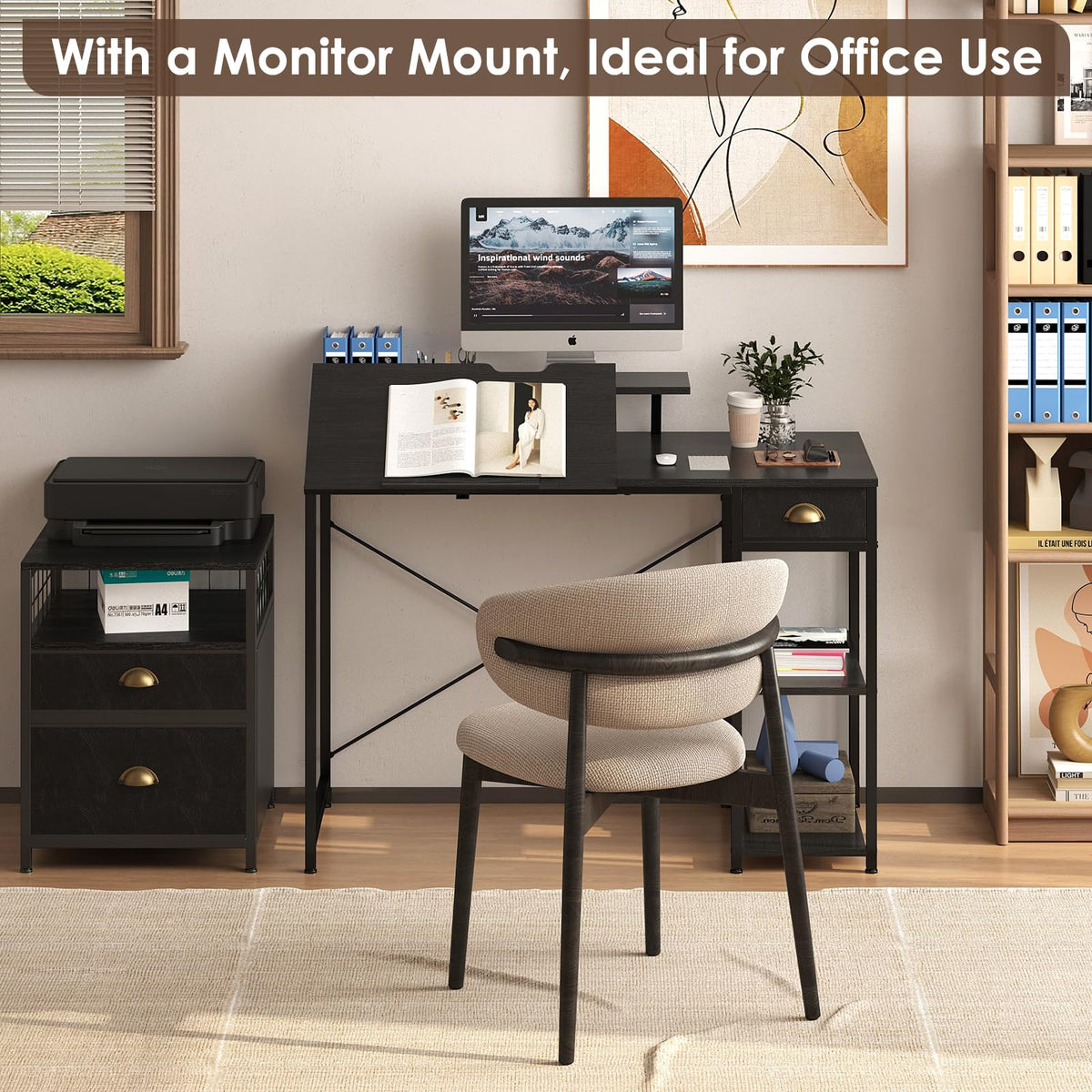 Black Adjustable Drafting Table with Storage Shelves & Drawer M32472