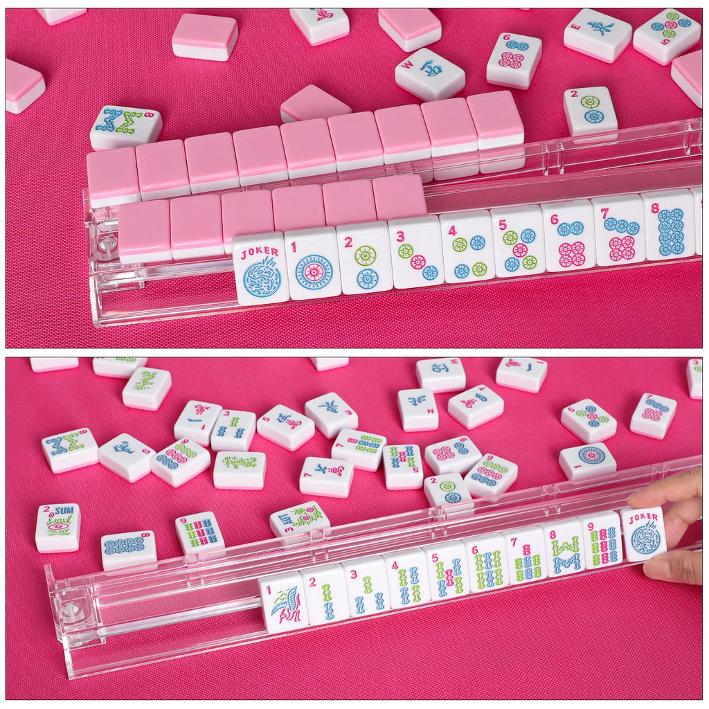 American Mahjong Tile Set, 166 Mahjong Game Set with Pink Color P251657