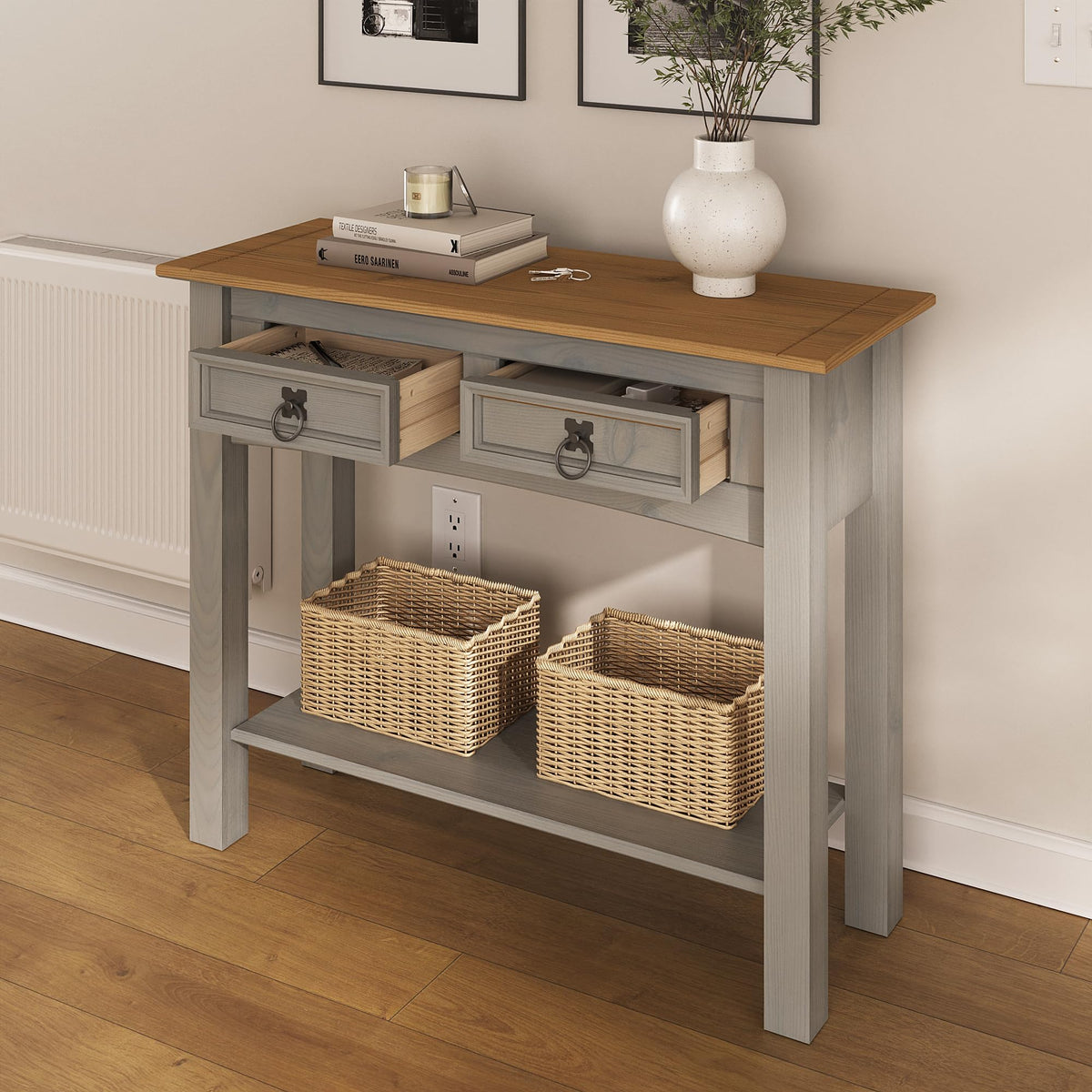 Solid Wood Console Table with 2 Drawers T211559