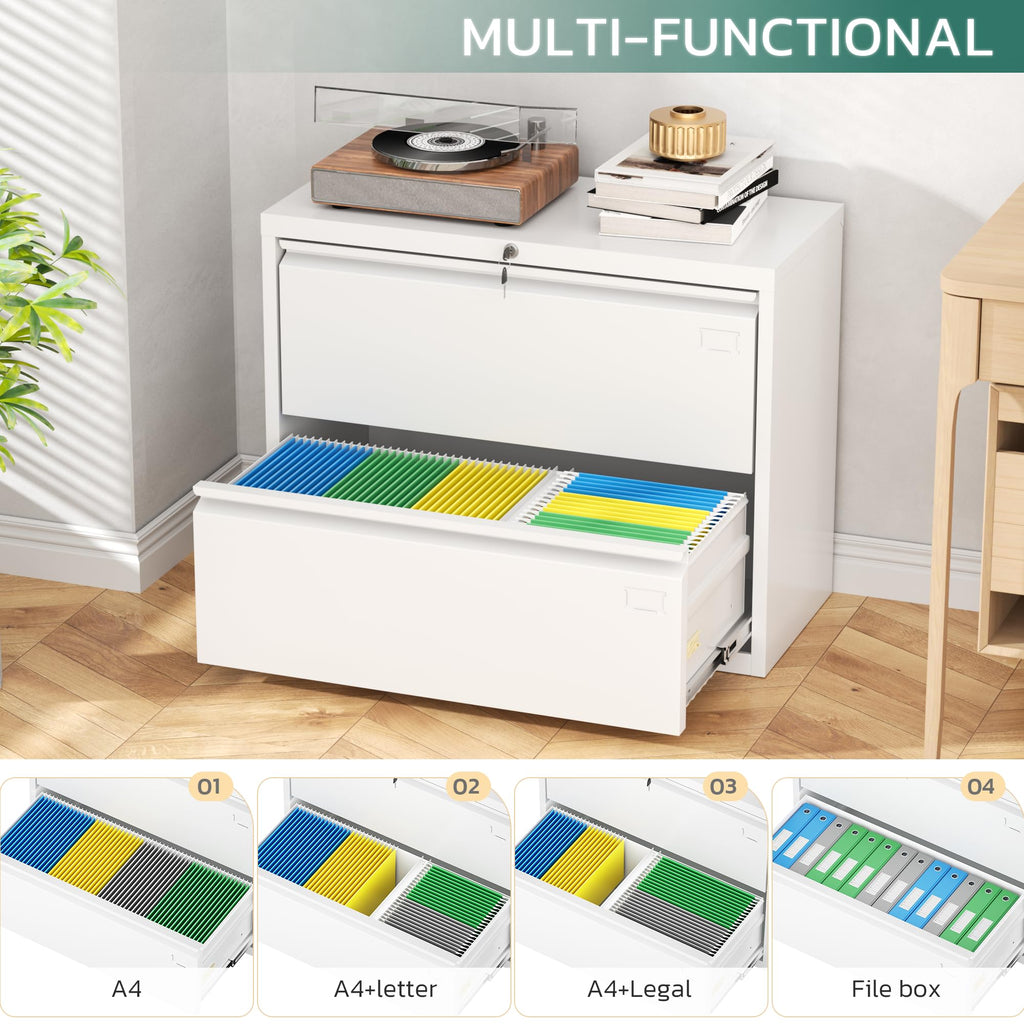 White 2 Drawer Metal File Cabinet with Lock W881