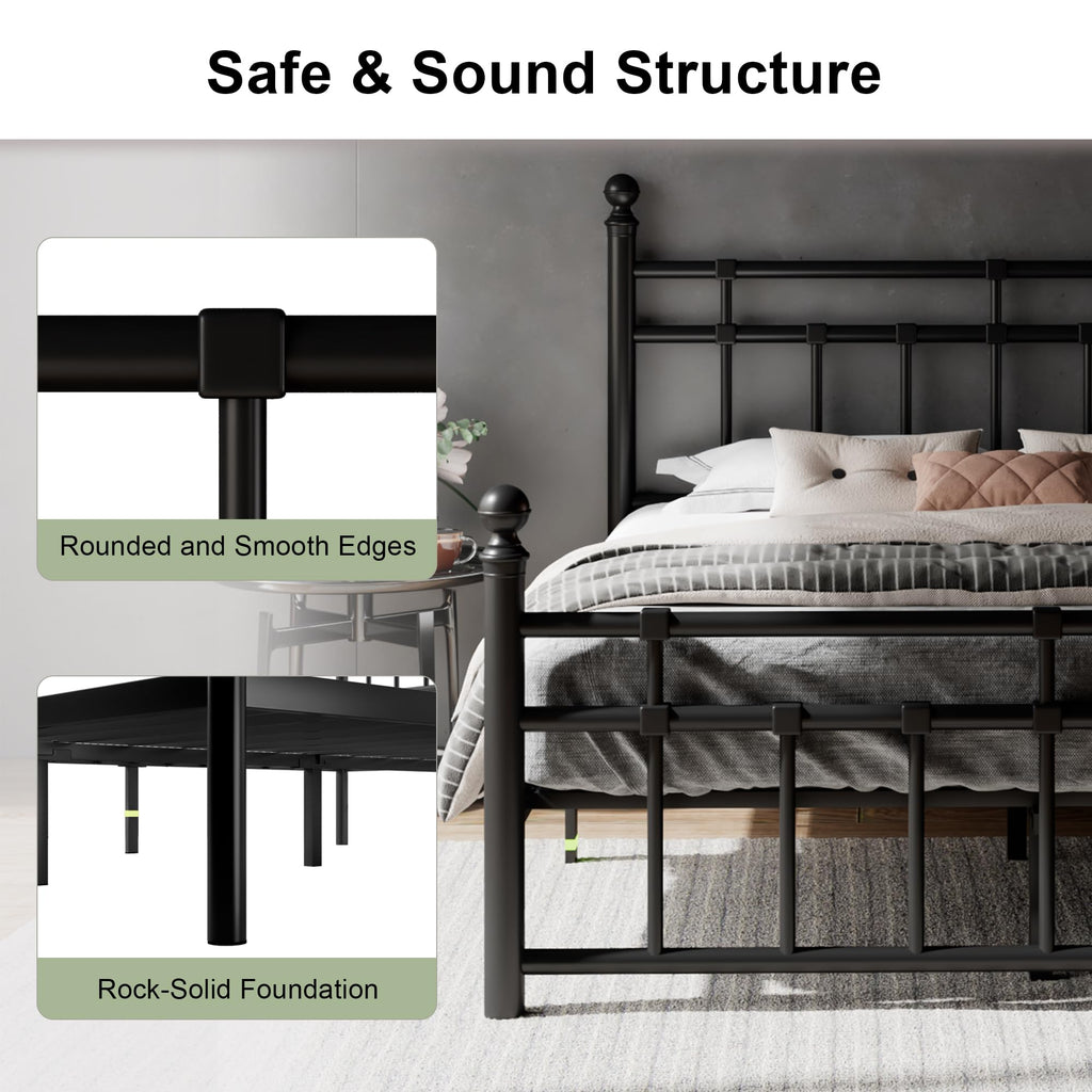 King Size Black Metal Platform Bed Frame with Headboard and Footboard C959230
