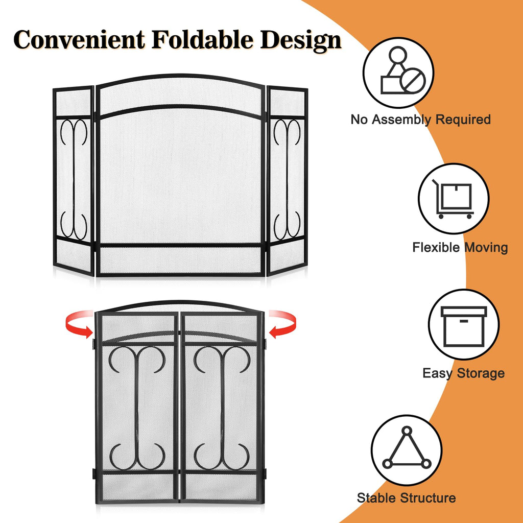 Heavy Duty 3 Panel Wrought Iron Fireplace Screen L46523