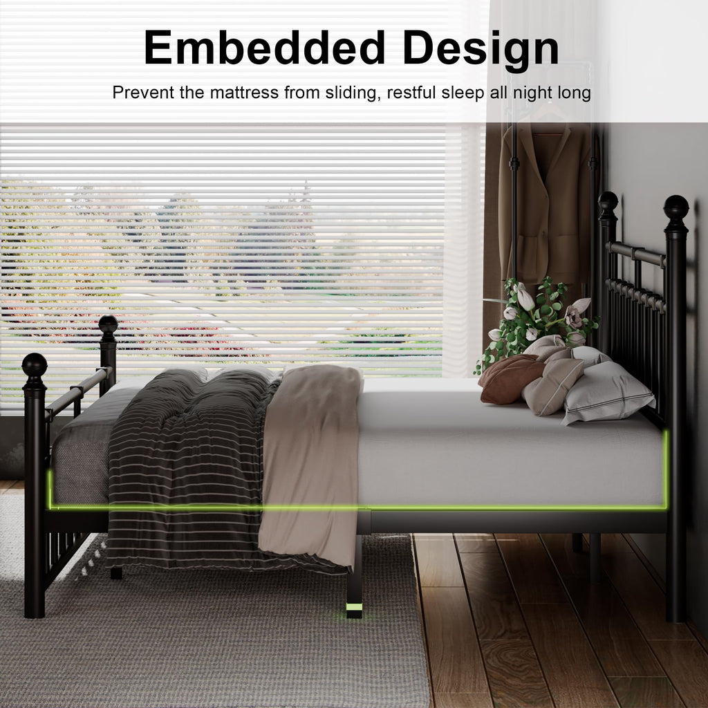 King Size Black Metal Platform Bed Frame with Headboard and Footboard C959230
