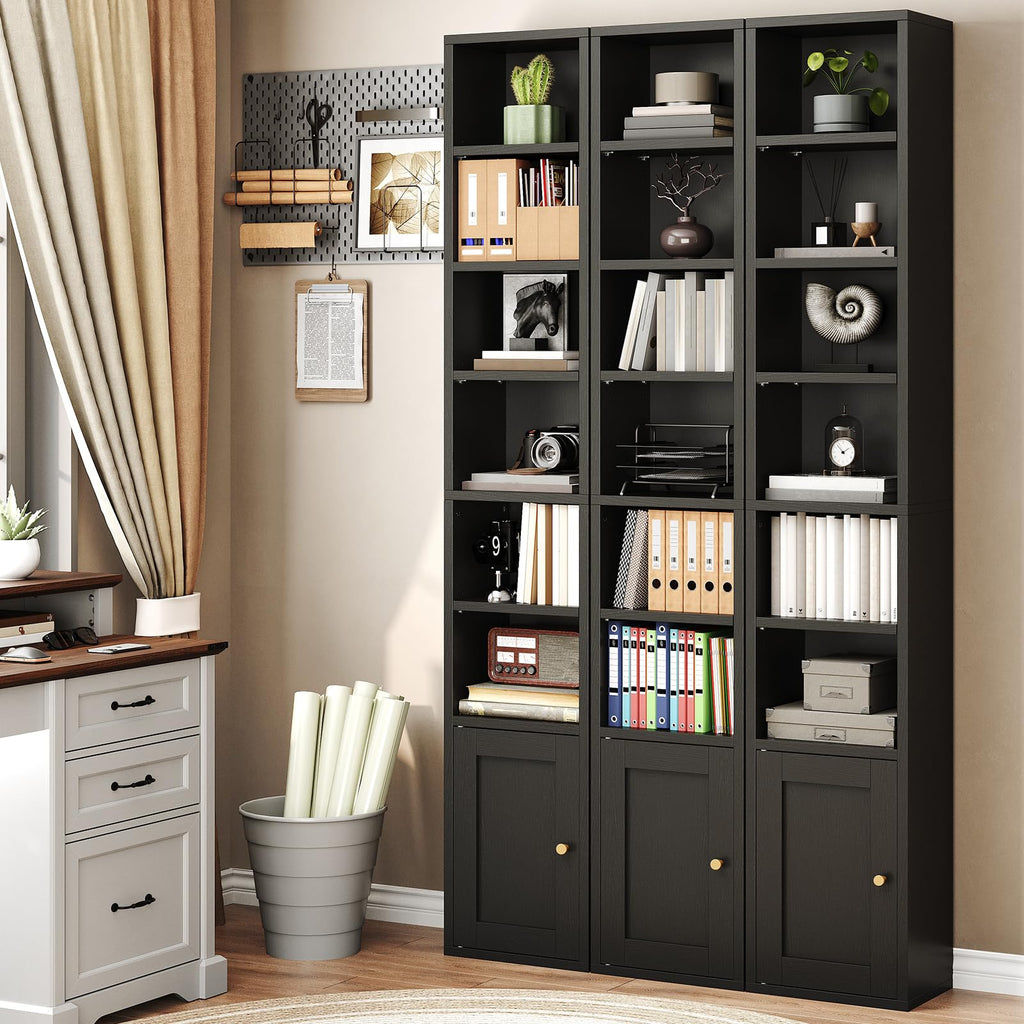 7-Tier Narrow Bookshelf with Door and Storage Cabinet, Black A32331