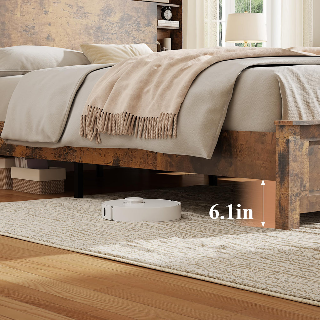 Full Size Storage Headboard Charging Station LED Platform Bed Frame G7578