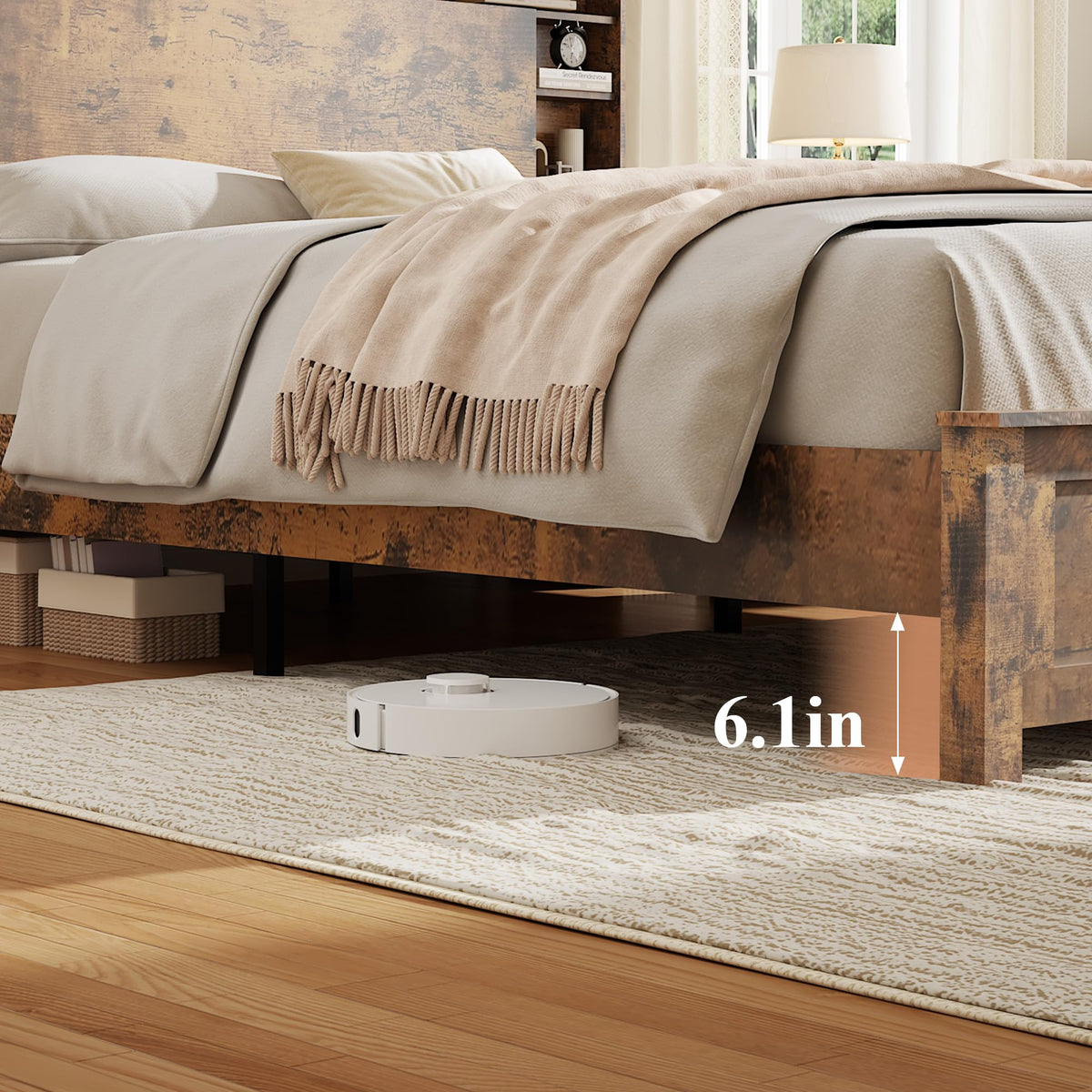 Full Size Storage Headboard Charging Station LED Platform Bed Frame G7578