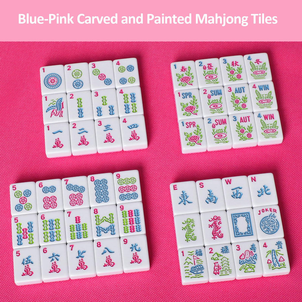 American Mahjong Tile Set, 166 Mahjong Game Set with Pink Color P251657