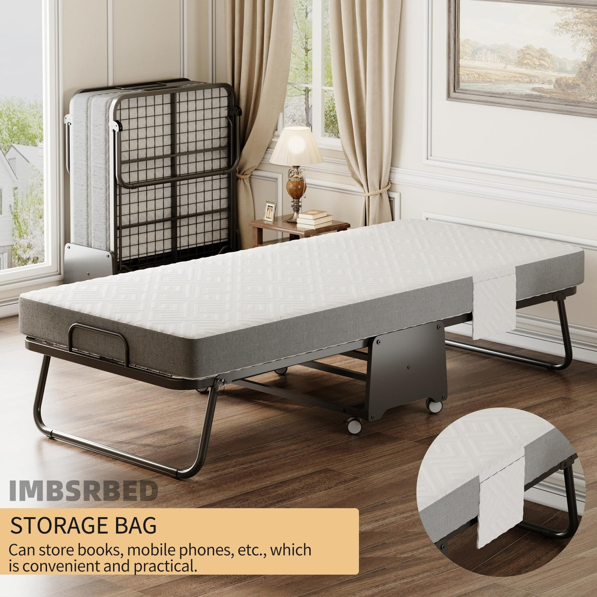 Folding Bed with 5-inch Memory Foam Mattress and Metal Frame P990486