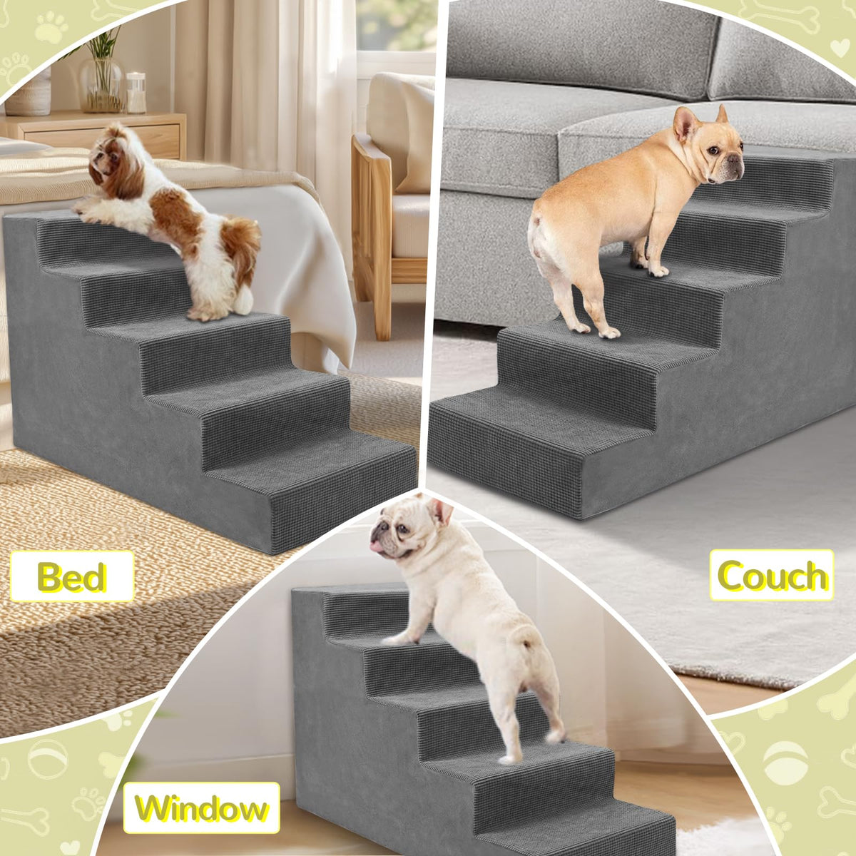 23”H Grey 5 Steps Non-Slip Foam Pet Stairs C643