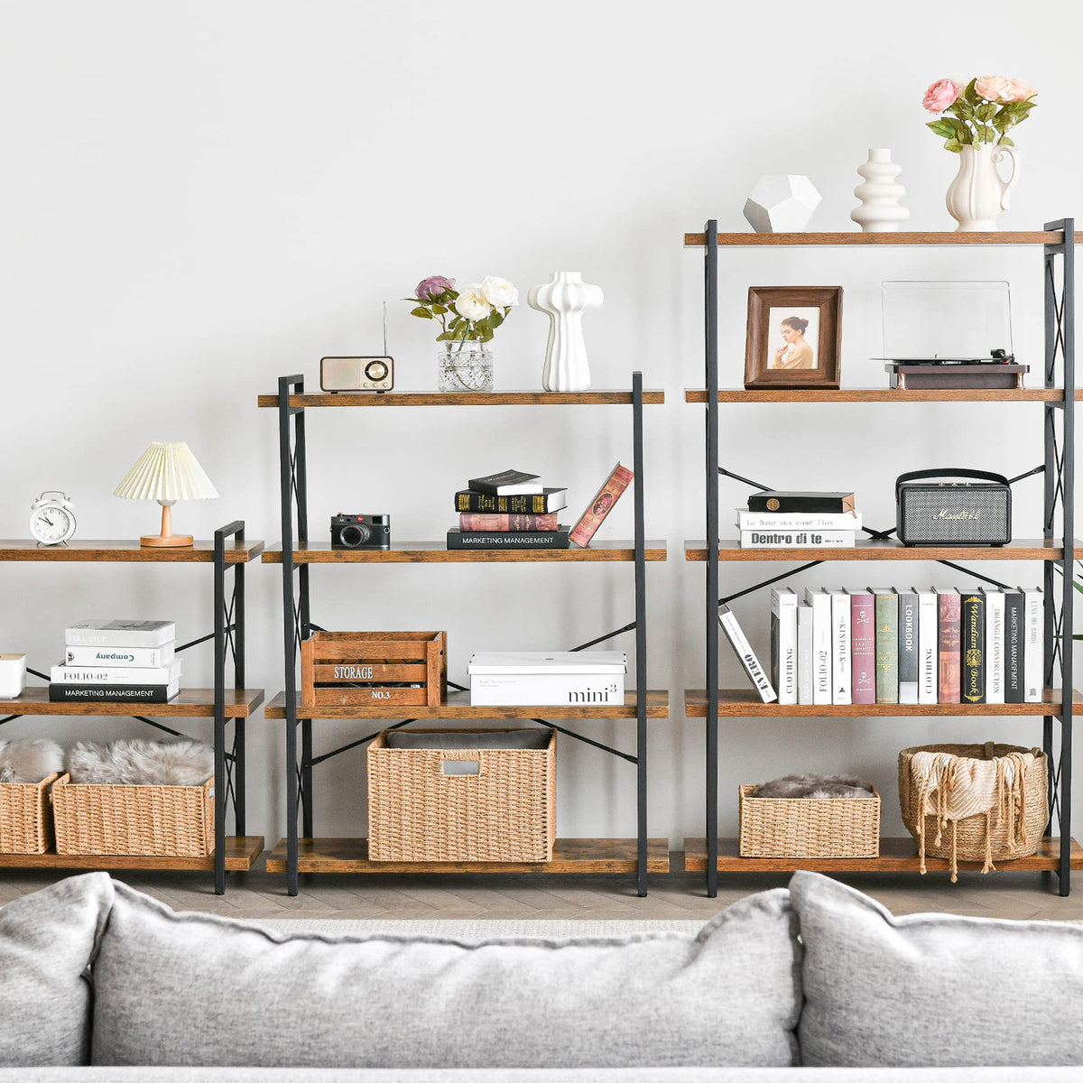 5-Tier Industrial Bookshelf with Metal Frame B571992