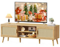 65 Inch Rattan TV Stand with Adjustable Shelf and 2 Cabinets U641319