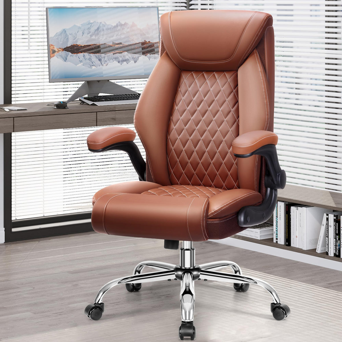 Ergonomic High Back Leather Office Chair with Lumbar Support K42565