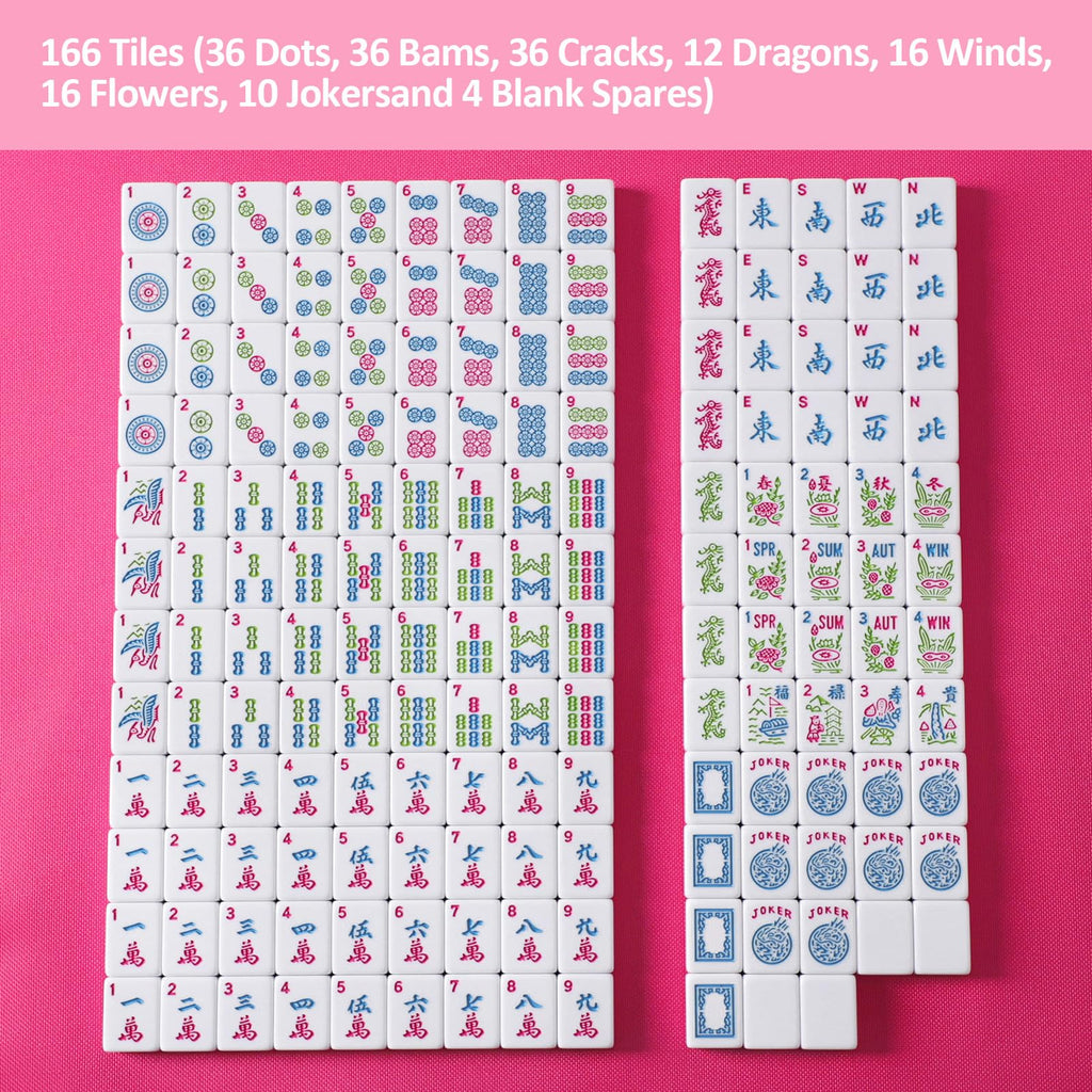 American Mahjong Tile Set, 166 Mahjong Game Set with Pink Color P251657
