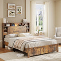 Full Size Storage Headboard Charging Station LED Platform Bed Frame G7578