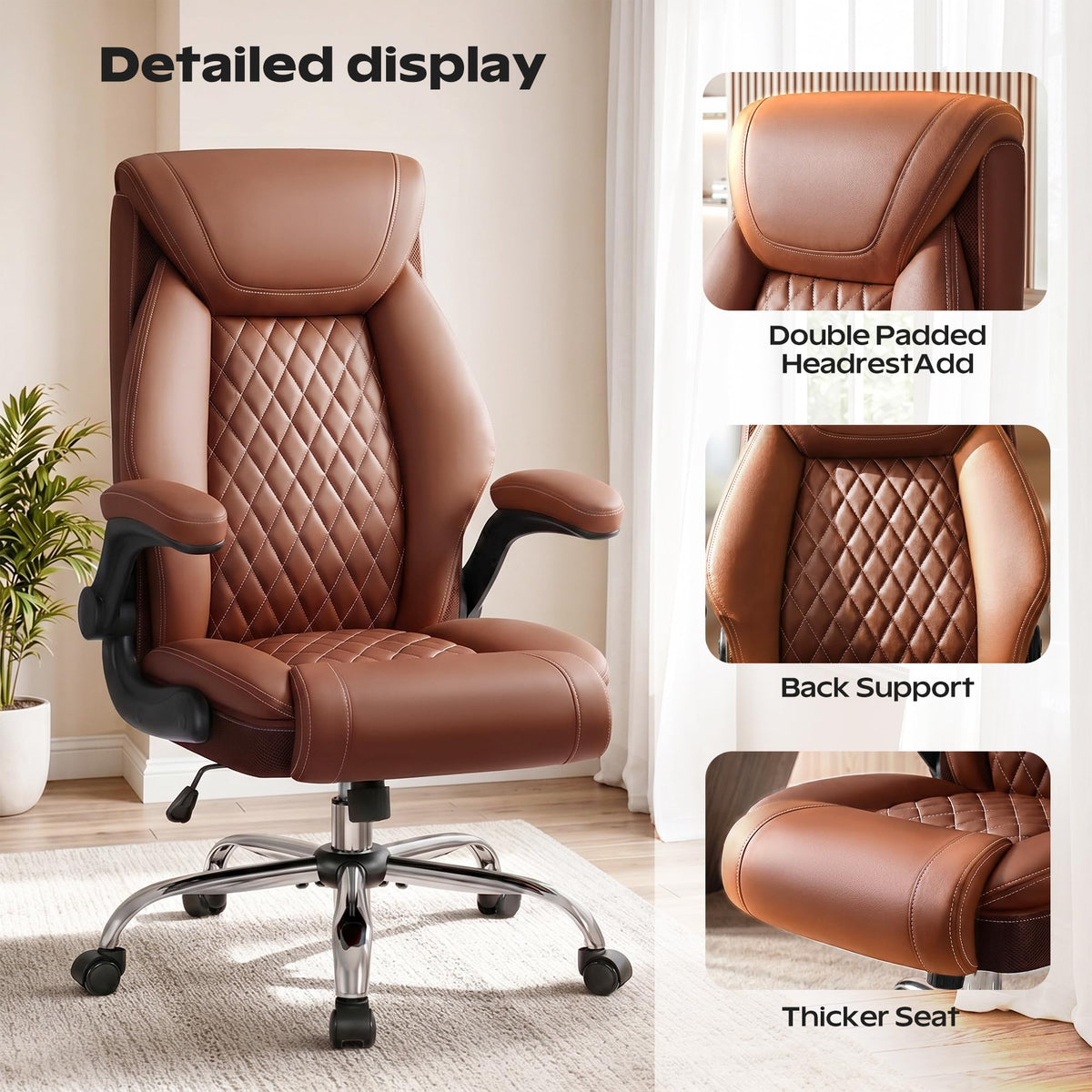 Ergonomic High Back Leather Office Chair with Lumbar Support K42565