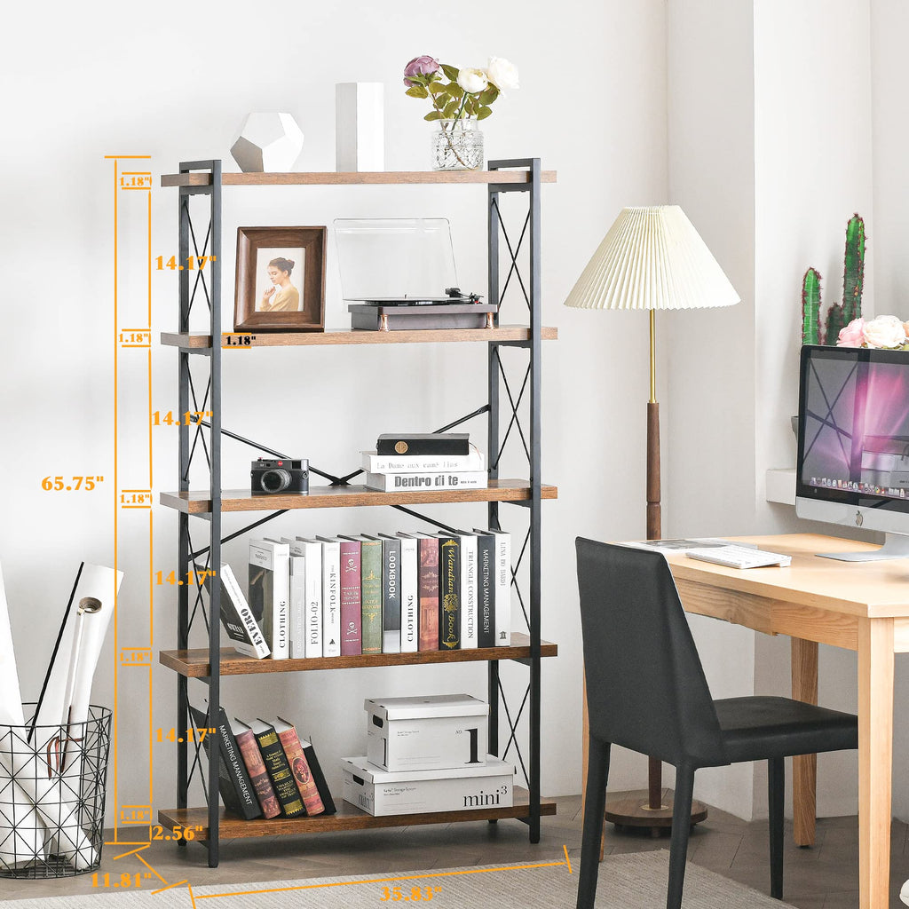 5-Tier Industrial Bookshelf with Metal Frame B571992