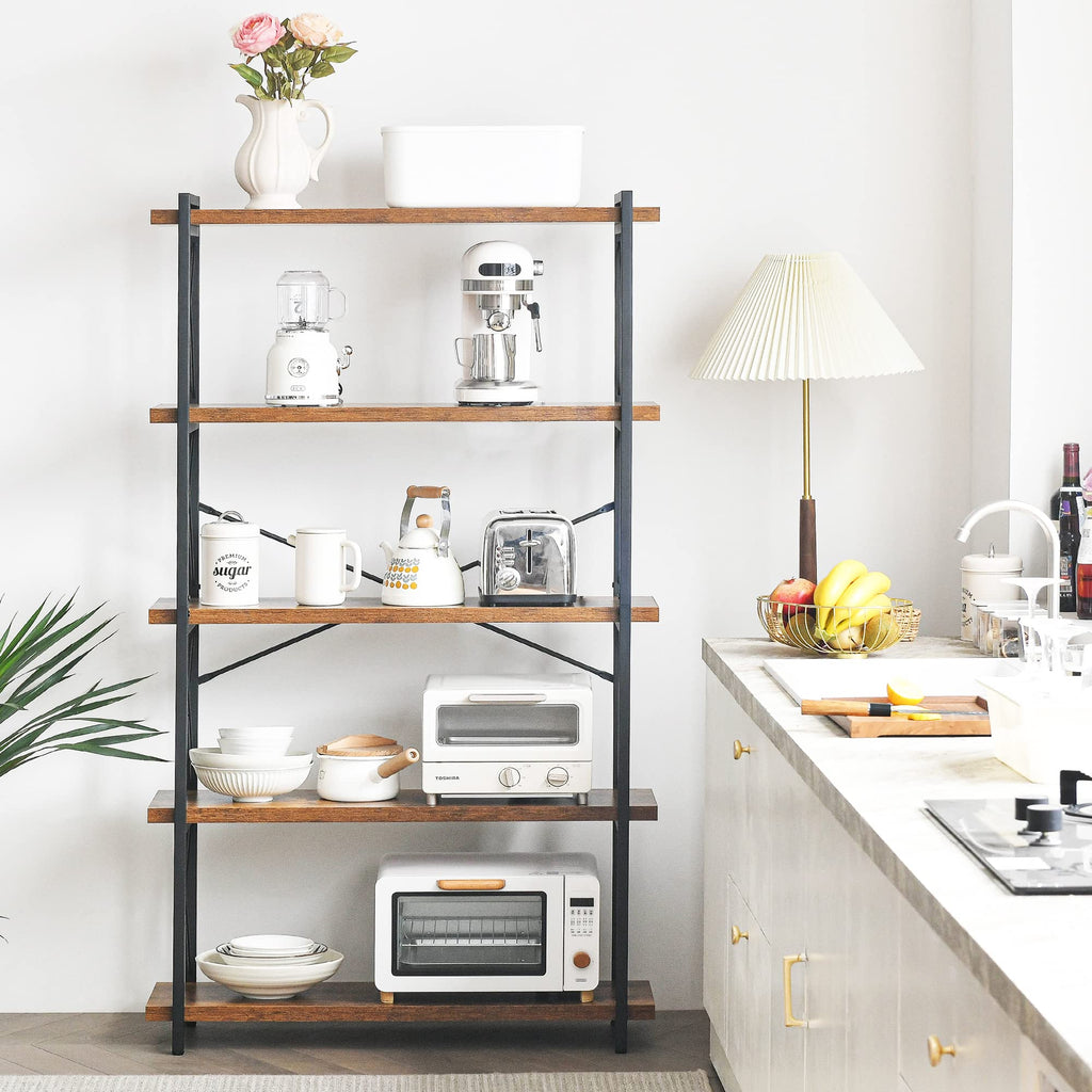 5-Tier Industrial Bookshelf with Metal Frame B571992