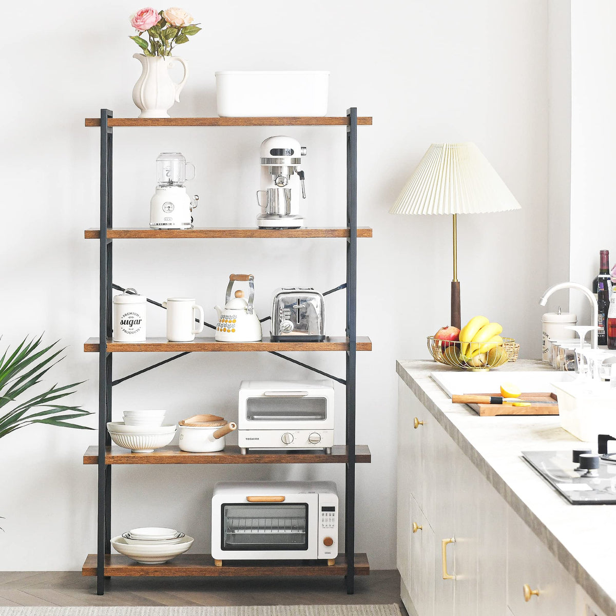5-Tier Industrial Bookshelf with Metal Frame B571992