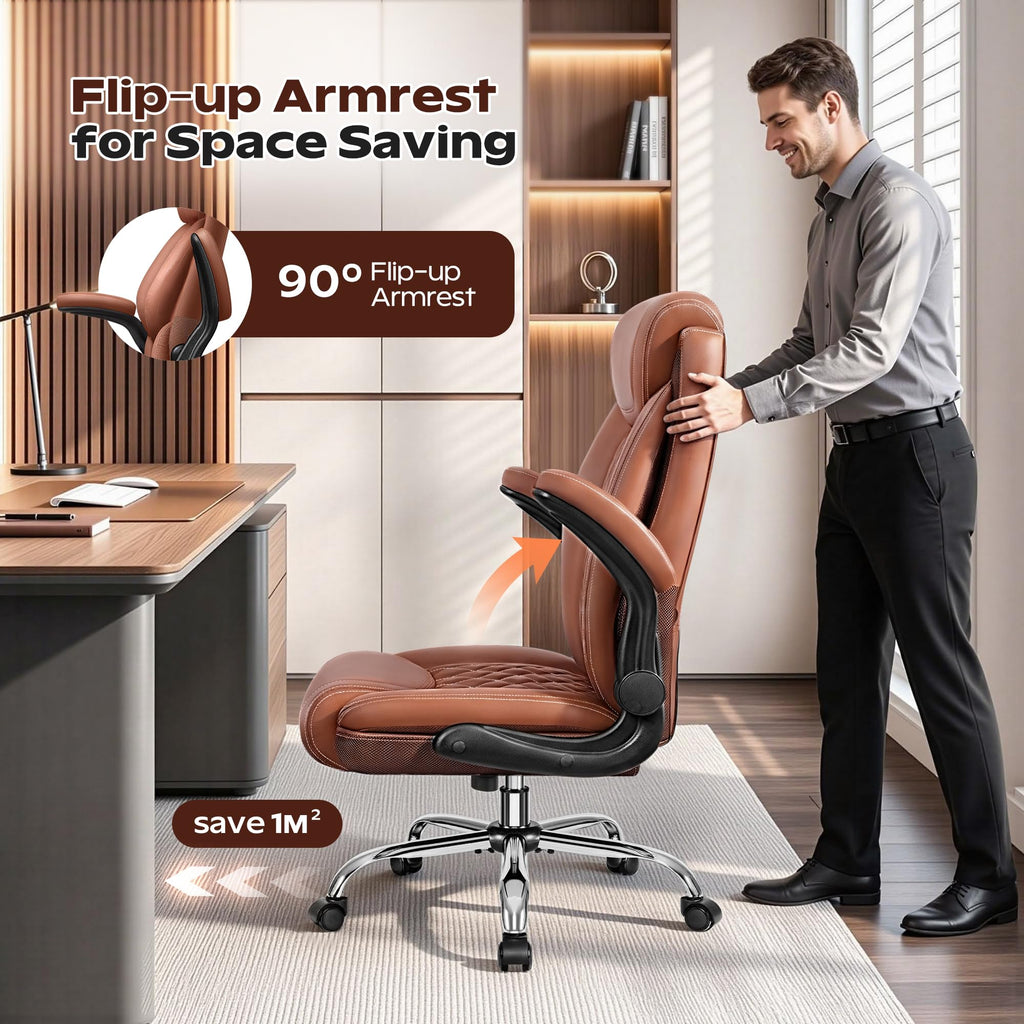 Ergonomic High Back Leather Office Chair with Lumbar Support K42565