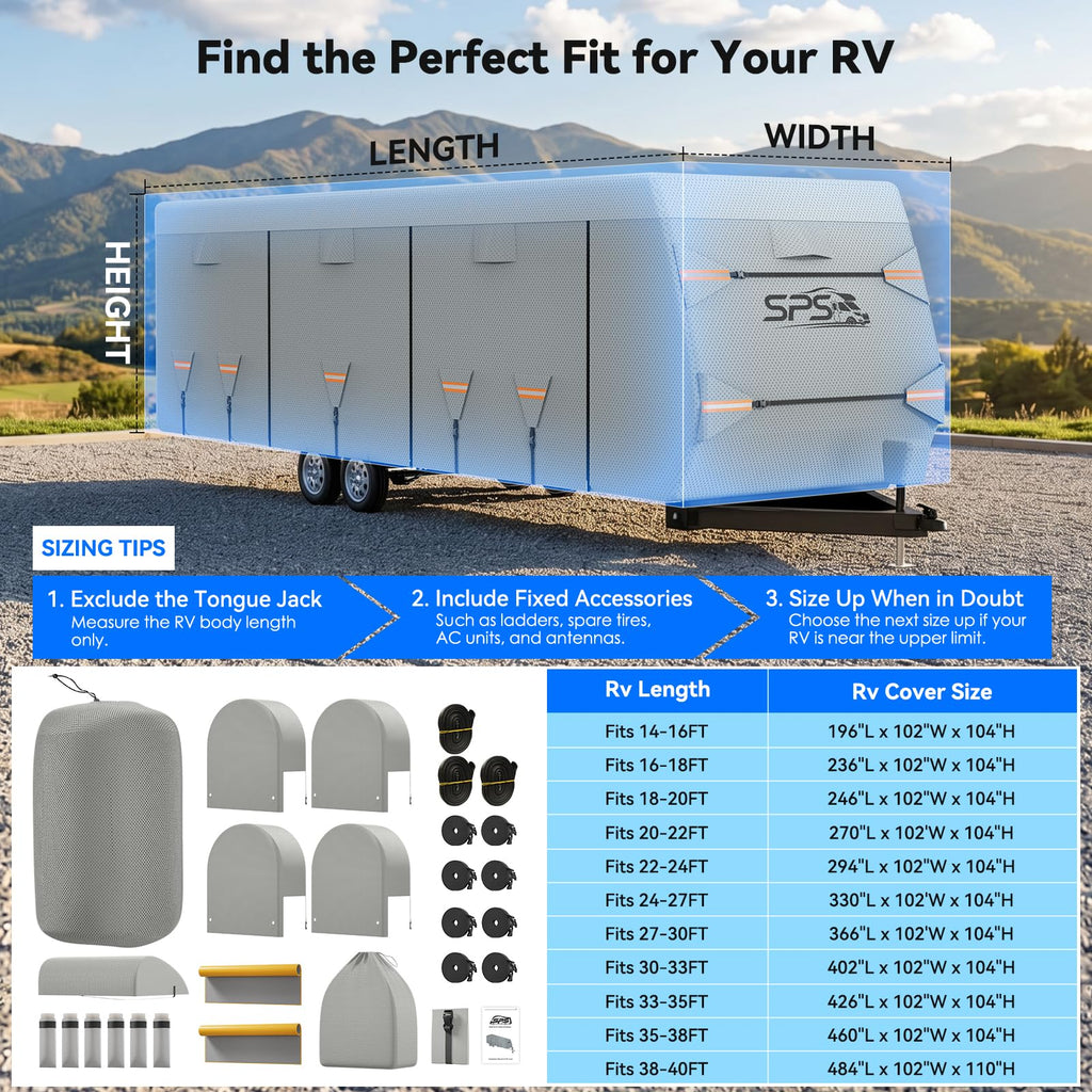 Waterproof Ripstop Travel Trailer RV Cover 24-27ft U6020