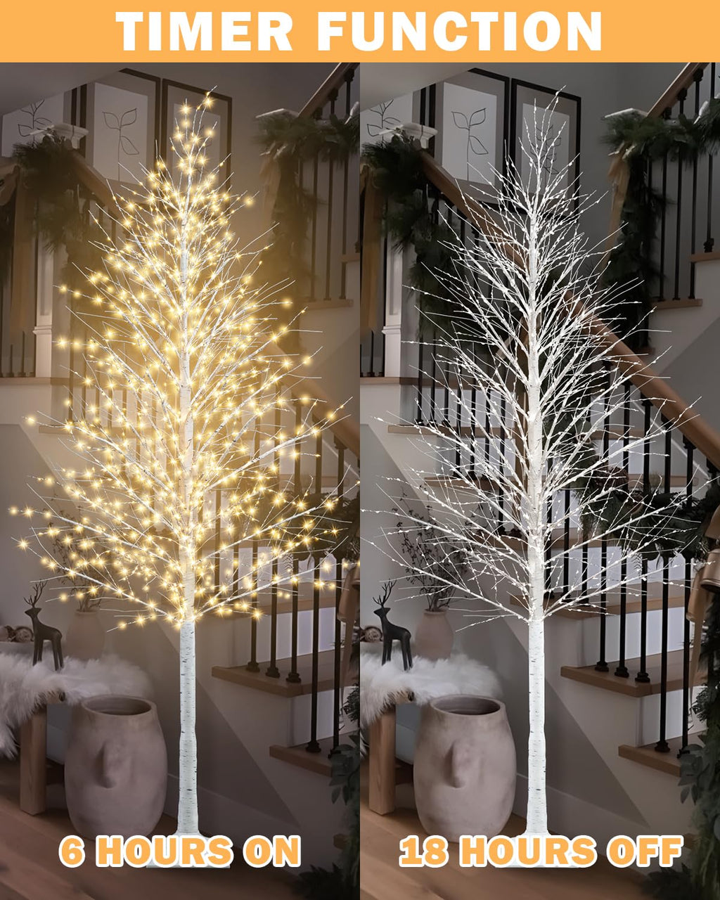 8FT Lighted White Artificial Christmas Twig Tree with 1440 Warm White LEDs R7154
