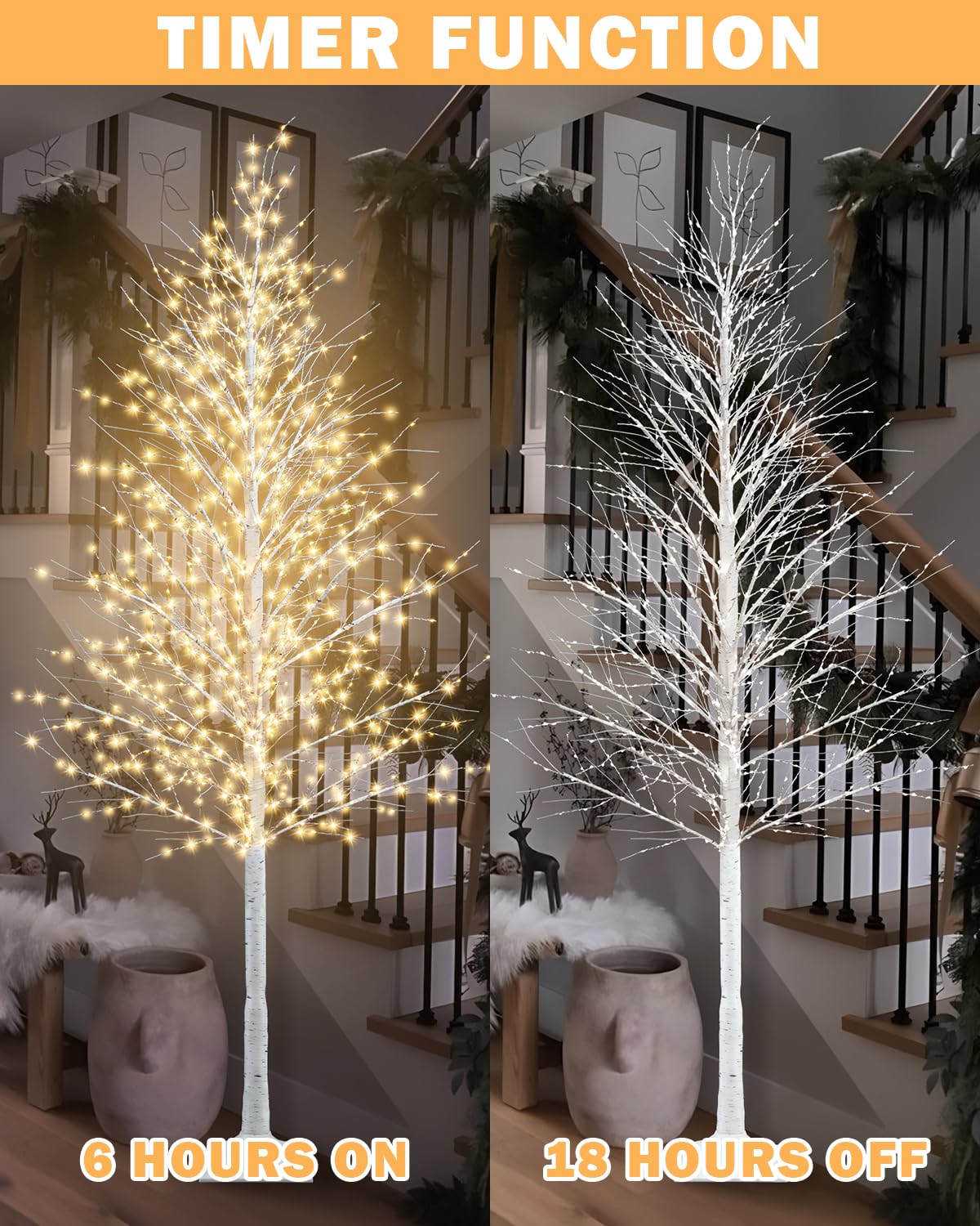 8FT Lighted White Artificial Christmas Twig Tree with 1440 Warm White LEDs R7154