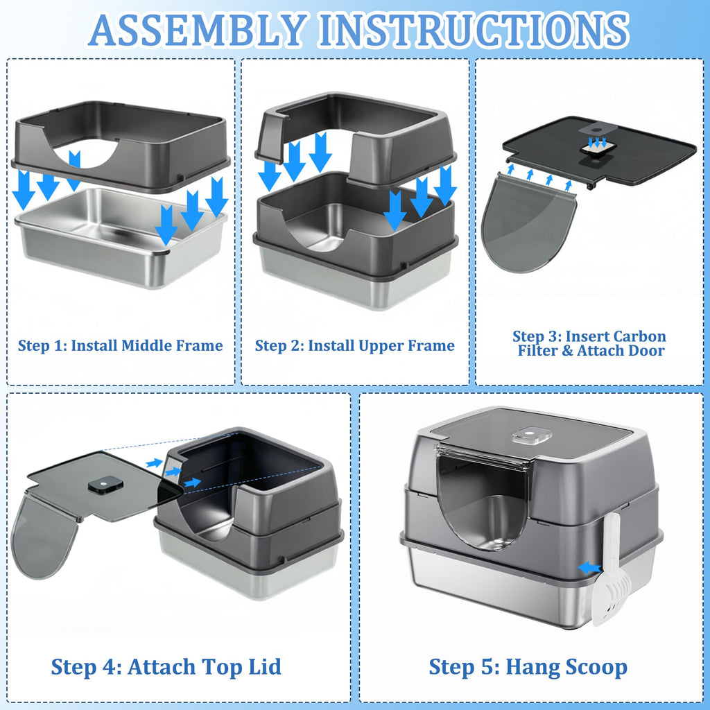 Stainless Steel Enclosed Cat Litter Box with Scoop & Mat M116443