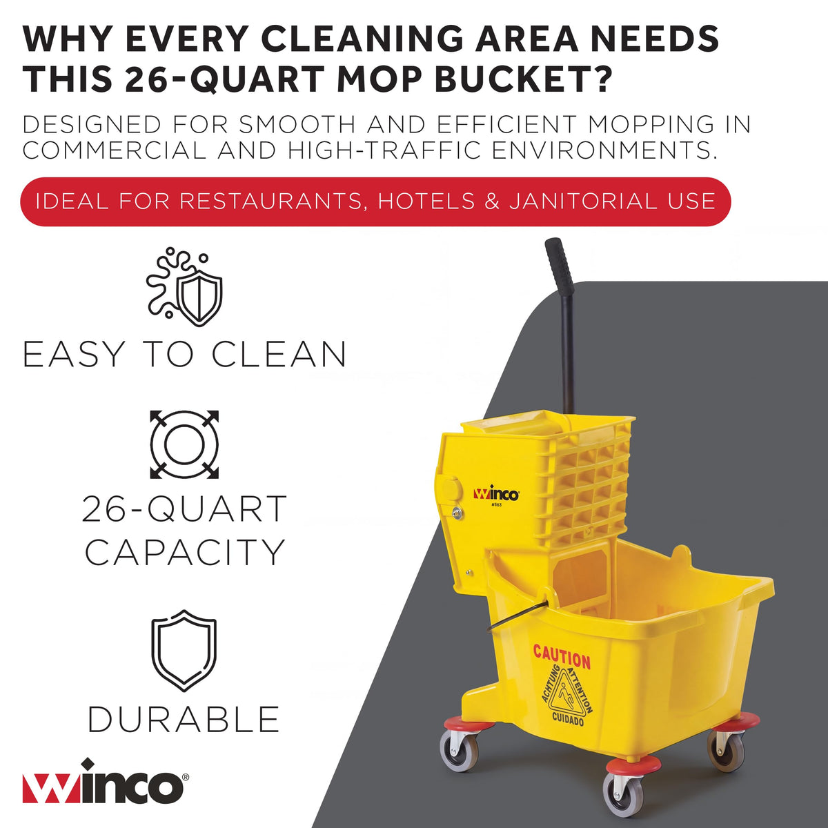 26 qt Yellow Plastic Mop Bucket on Wheels L2857