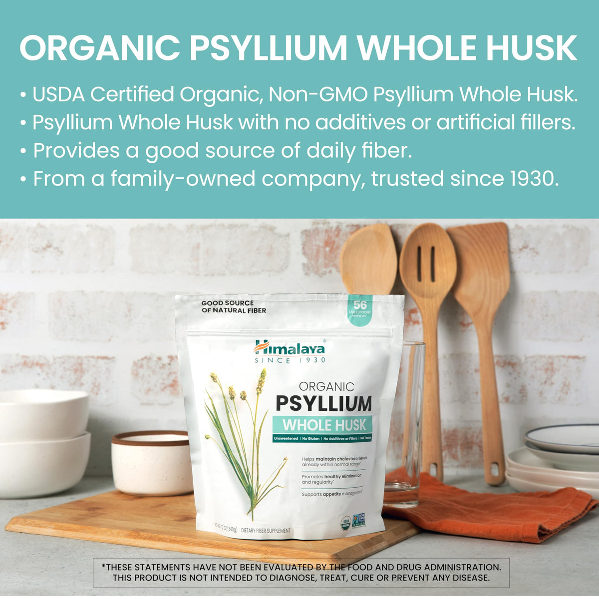 Organic Psyllium Whole Husk Fiber Supplement, Unflavored, 12 oz D9520