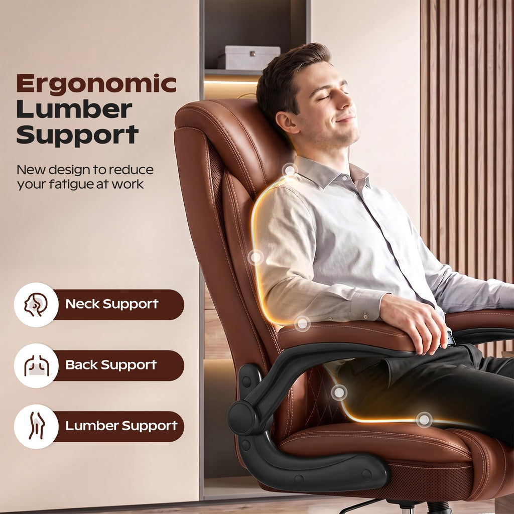 Ergonomic High Back Leather Office Chair with Lumbar Support K42565