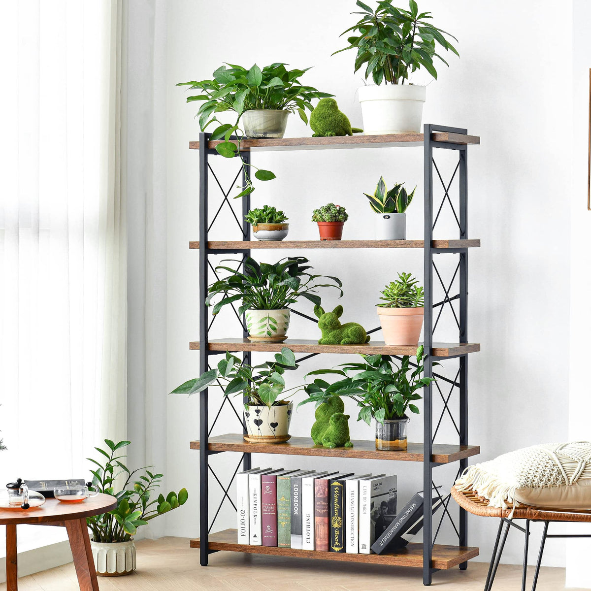 5-Tier Industrial Bookshelf with Metal Frame B571992