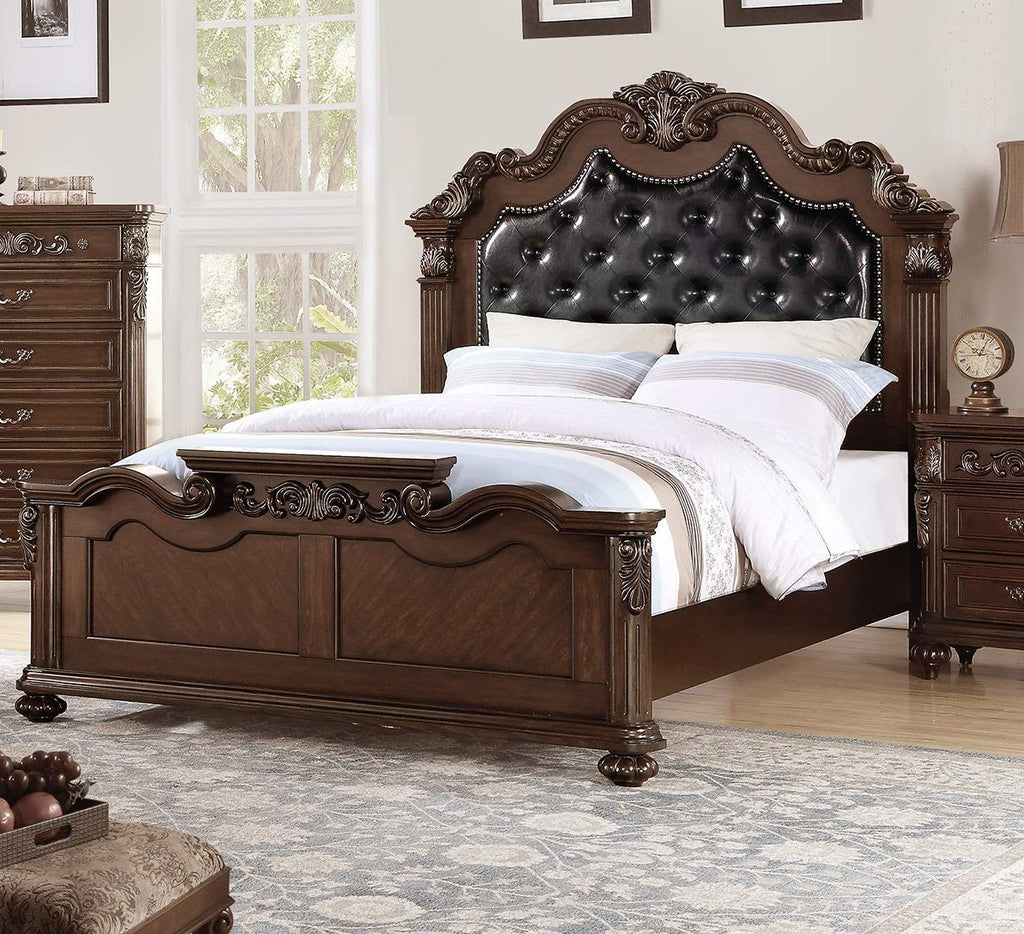 King Size Faux Leather Tufted Headboard Bed D34606